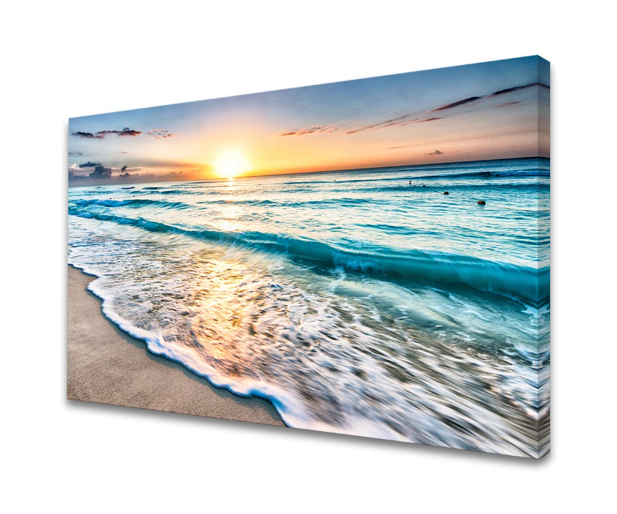Baisuart S02269 Canvas Prints Wall Art Beach Sunset Paintings Ocean Waves Nature Pictures Stretched Canvas Wooden Framed For Liv