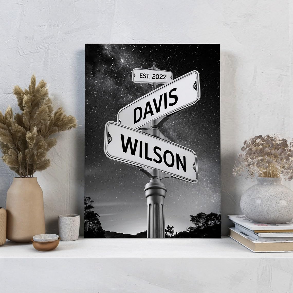Generic Custom Name Vintage Street Sign Canvas Print, Personalized Name Intersection Sign Wall Art, Gift For Wedding, Gift For B