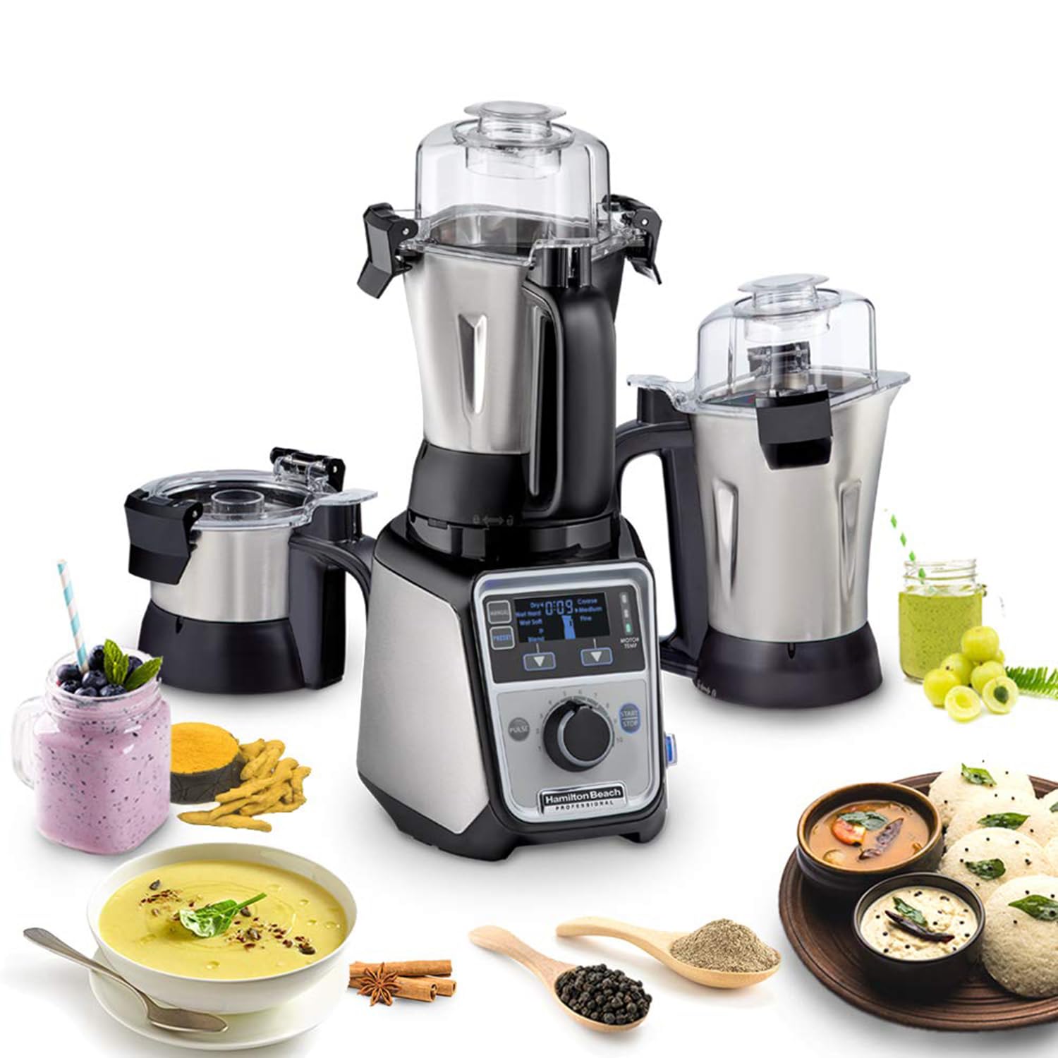 Hamilton Beach Professional Juicer Mixer Grinder 58770-In, 1400 Watt Rated Motor, Triple Overload Protection, 3 Stainless Steel 