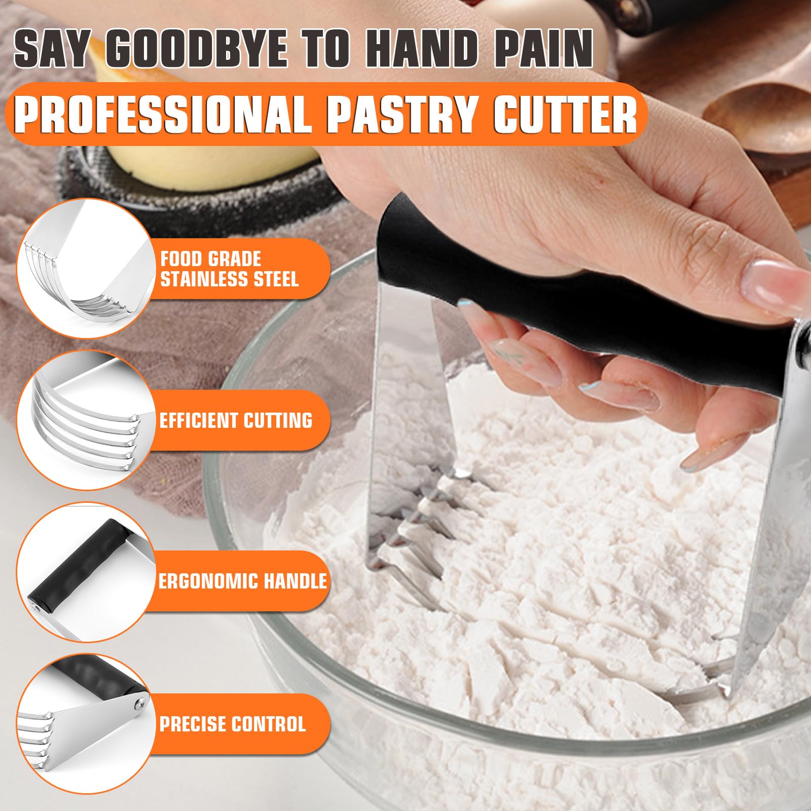 Biscuit Cutter Set,9PCS Stainless Steel Pastry Blender Set with Pastry Cutter,5PCS Biscuit Cutter,Dough Cutter,Baking Mat and Fi