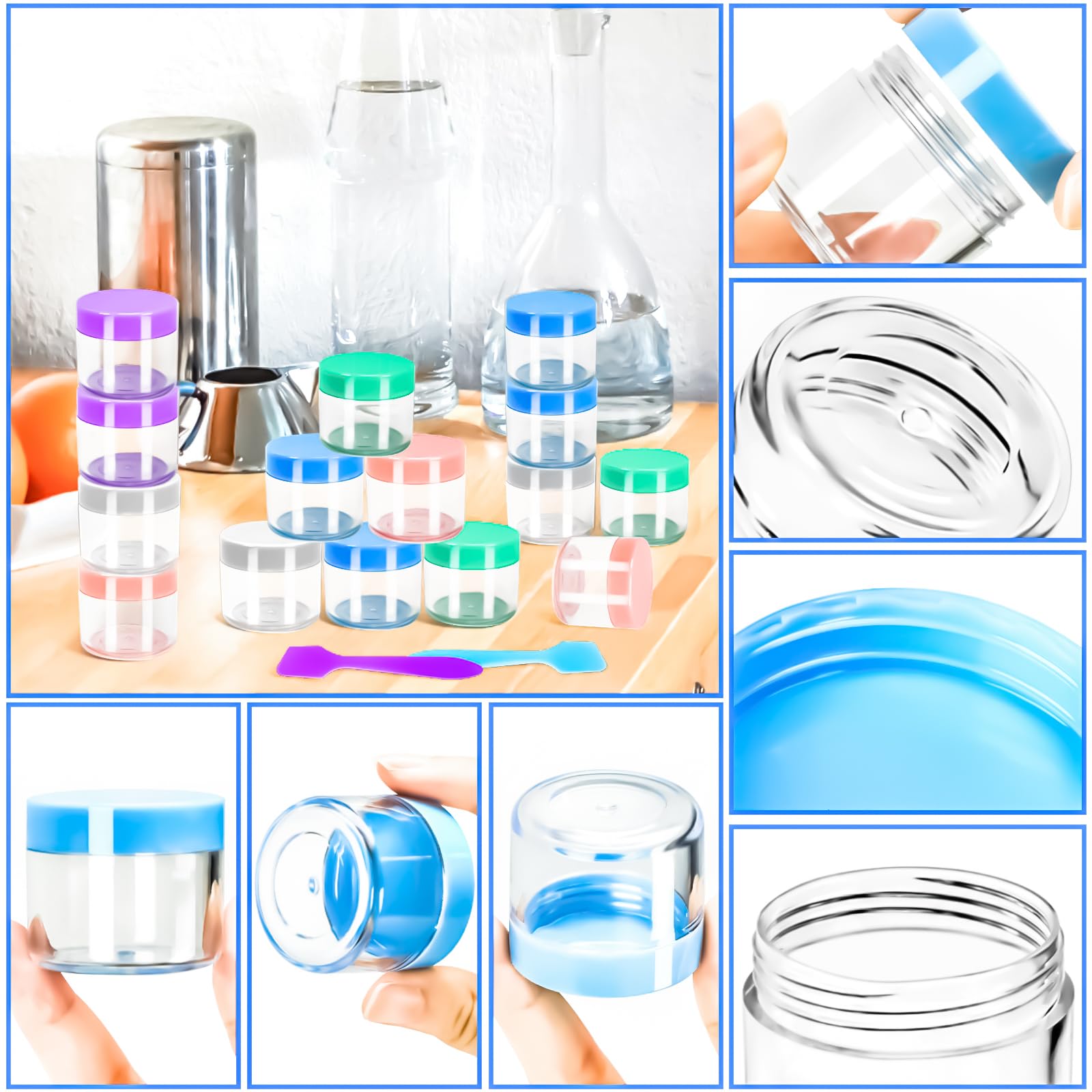 Motbach 35 Pcs 20G Empty Plastic Containers With Colored Lids,Small Makeup Sample Containers,0.7Oz Small Sample Pot Jars Round T