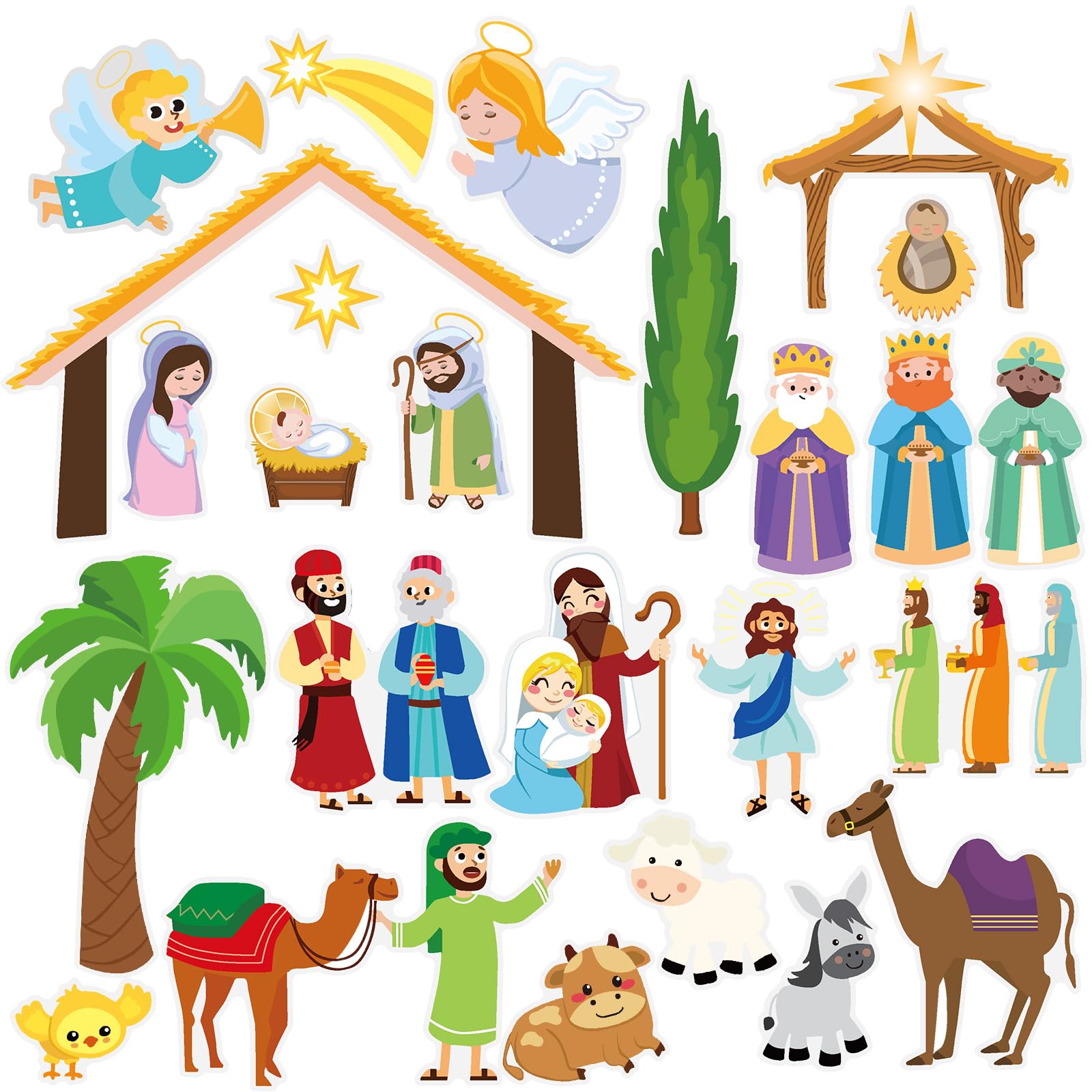 MARFOREVER 50 PCS Nativity Christmas Window Clings Stickers, Christmas Religious Gel Stickers Holy Jesus Thick Gel Clings Decals