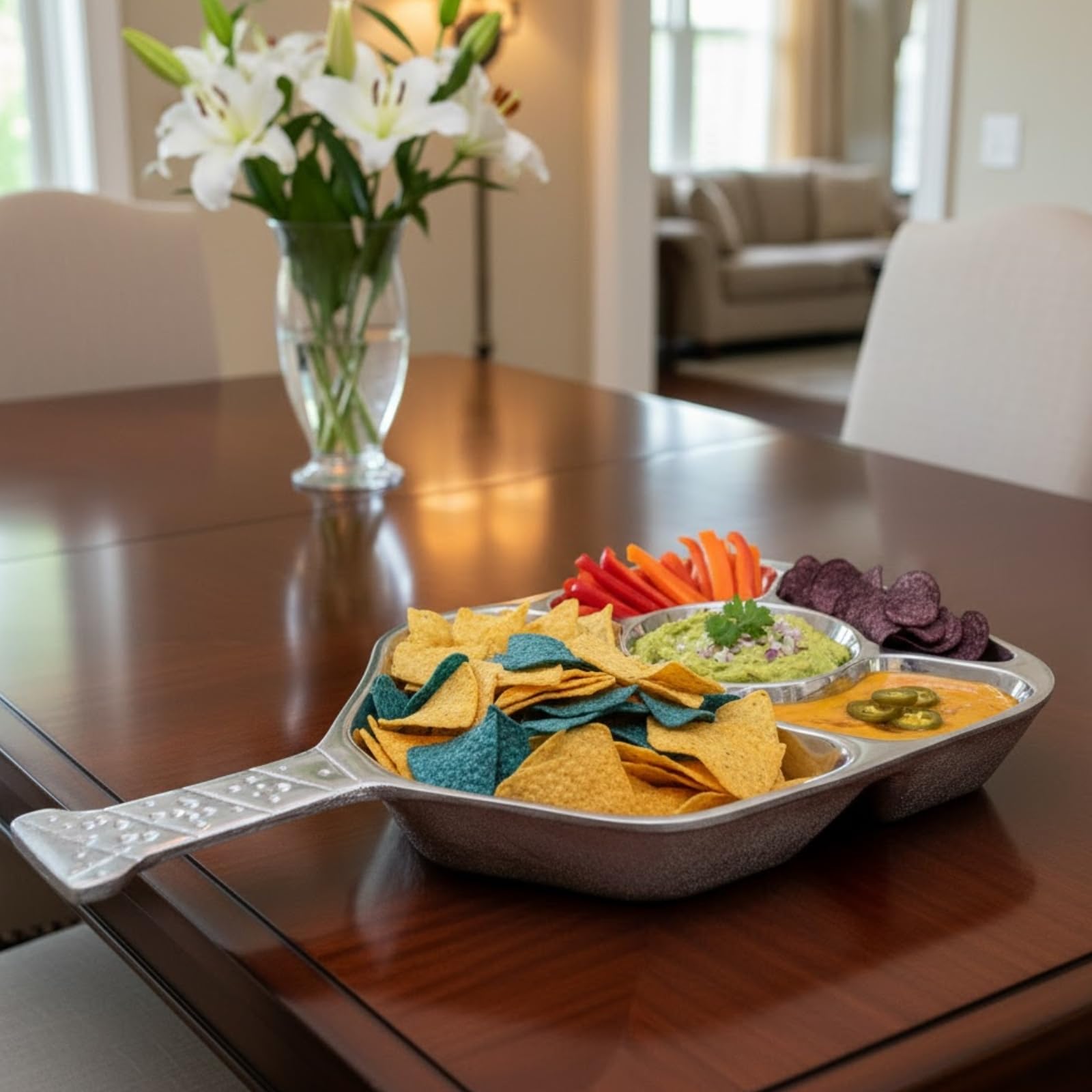 Silver Pickleball Serving Dish 13.7 Inch – Modern Decorative Tray with Heavy Polished Finish