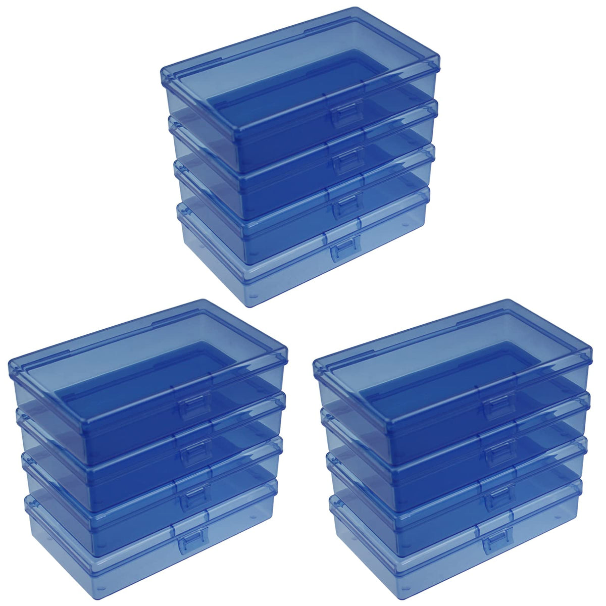 Ljy 12 Pieces Rectangular Empty Mini Clear Plastic Organizer Storage Box Containers With Hinged Lids (5.3 X 3.1 X 1.2 Inch, Blue