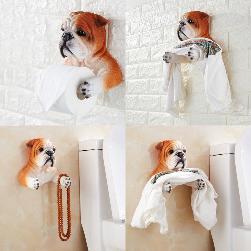 Animal End Wall Mounted Single Toilet Paper Roll Holder Dispenser, Dog