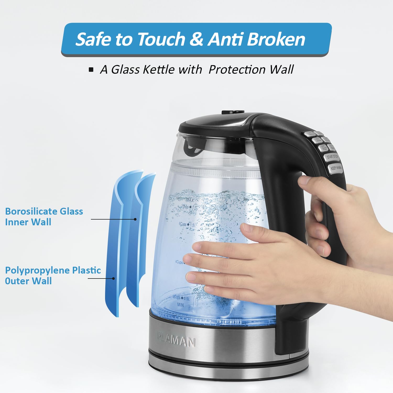 Plaman Electric Kettle Temperature Control - Keep Warm Hot Water Boiler, Double Wall Tea Kettle For Boiling Water 6 Presets 1500