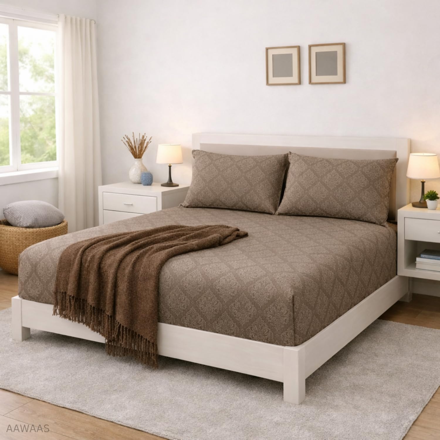 Aawaas 100% Cotton Feel Flat Double Bedsheets With 2 King Size Pillow Covers | Double Bed Breathable | Wrinklefree | Ultrasoft 3
