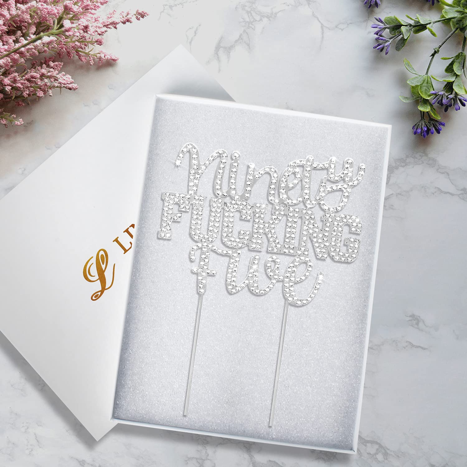 Lingteer Ninety Five Funny Silver Rhinestone Cake Topper - Cheers To 95Th Birthday 95 Years Old Anniversary Party Cake Centerpie