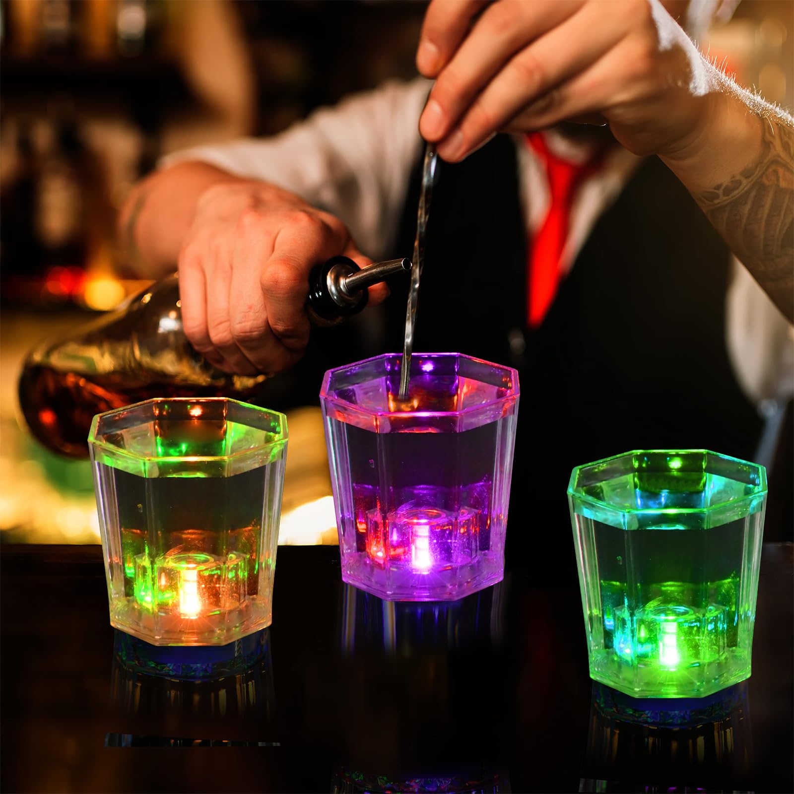 24 PCS Light Up Shot Glasses for Adults Guests Kids Glow in the Dark Birthday Led Shot Glass Glowing Party Cups for Night Club Christmas Halloween