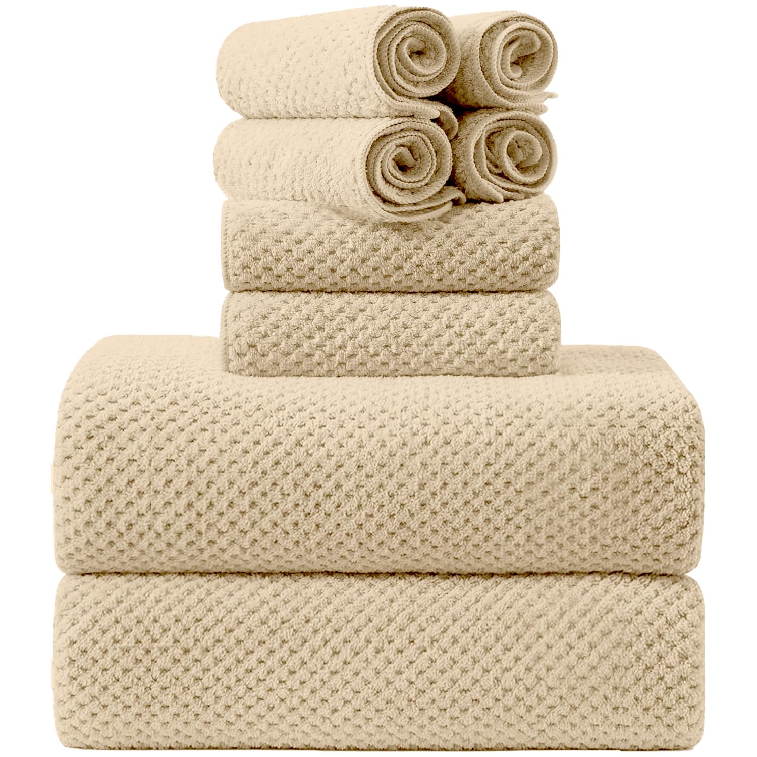 8-Piece Bath Towel Set  2 Extra Large Bath Towel Sheets  2 Hand Towels and 4 Washcloths - Highly Absorbent Quick Dry Microfiber Ultra Soft Towel Set for Bathroom  Waffle Weave  Pack of 8 (Camel)