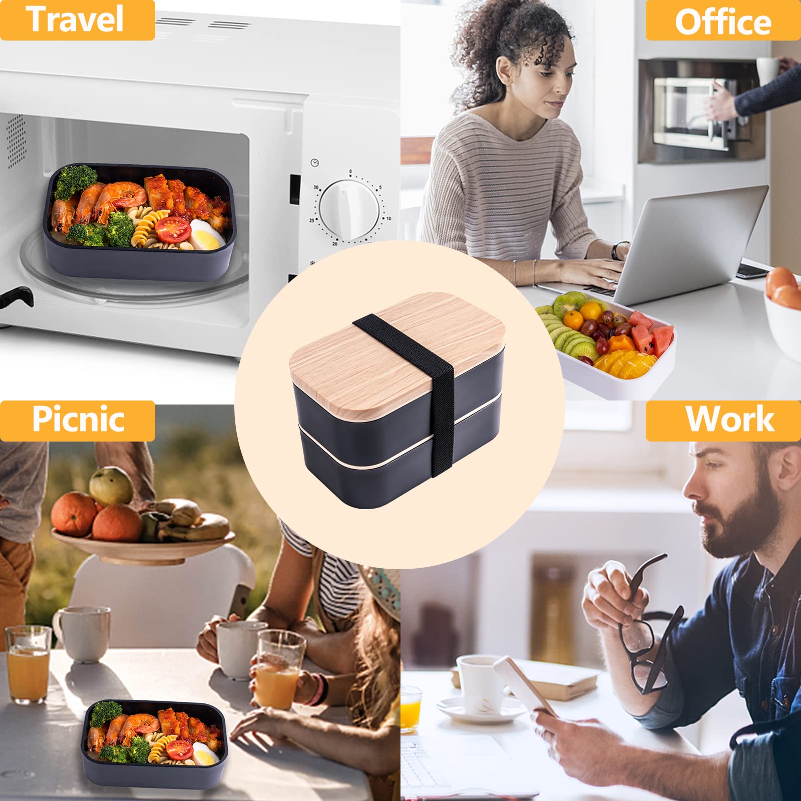 Stackable Bento Box With Utensils Microwave Safe, All-In-One Meal Prep Compartment Lunch Containers Leak Resistant Lunch Box Wit