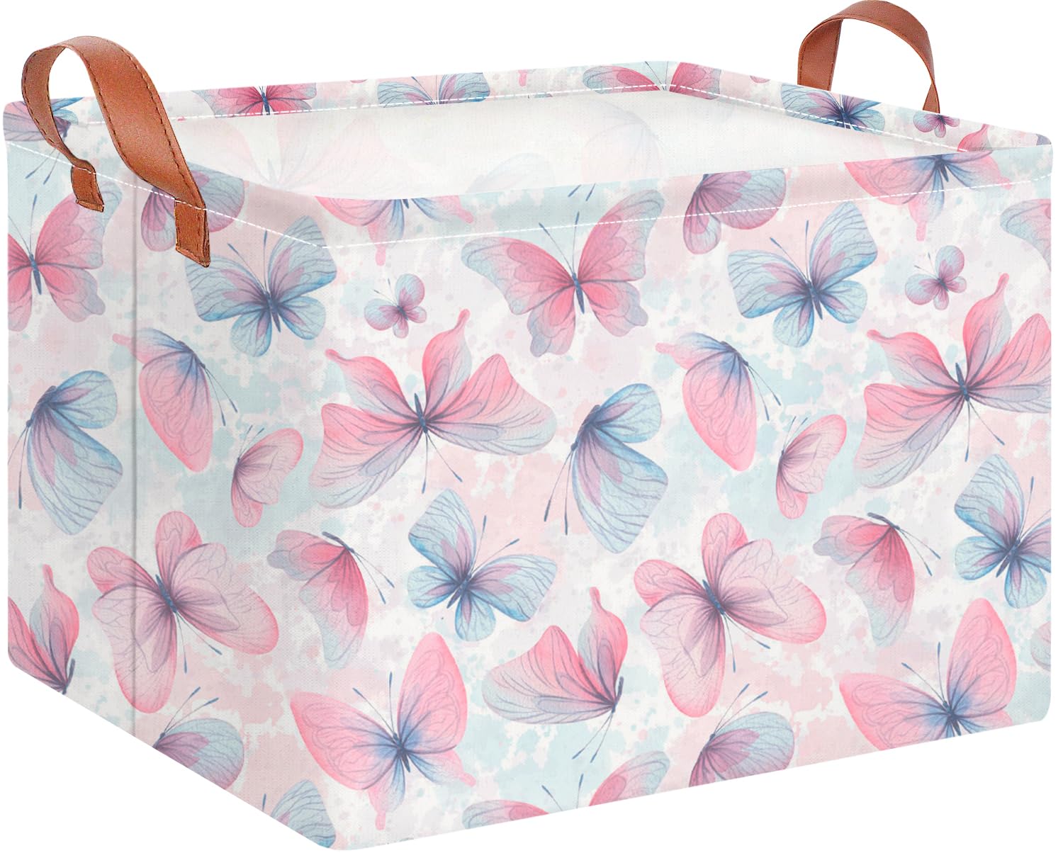 CLOCOR Rectangular Butterfly Print Gift Basket Empty,Waterproof Storage Basket with Handles, Books Box,Room Decor(Pink & Purple 