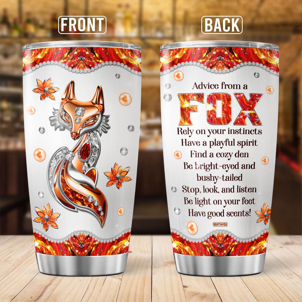 9Gift4You Fox Coffee Tumbler Jewelry Style Birthday Gifts For Girls Women Sisters Friends Large Travel Mug With Lid Insulated Cu