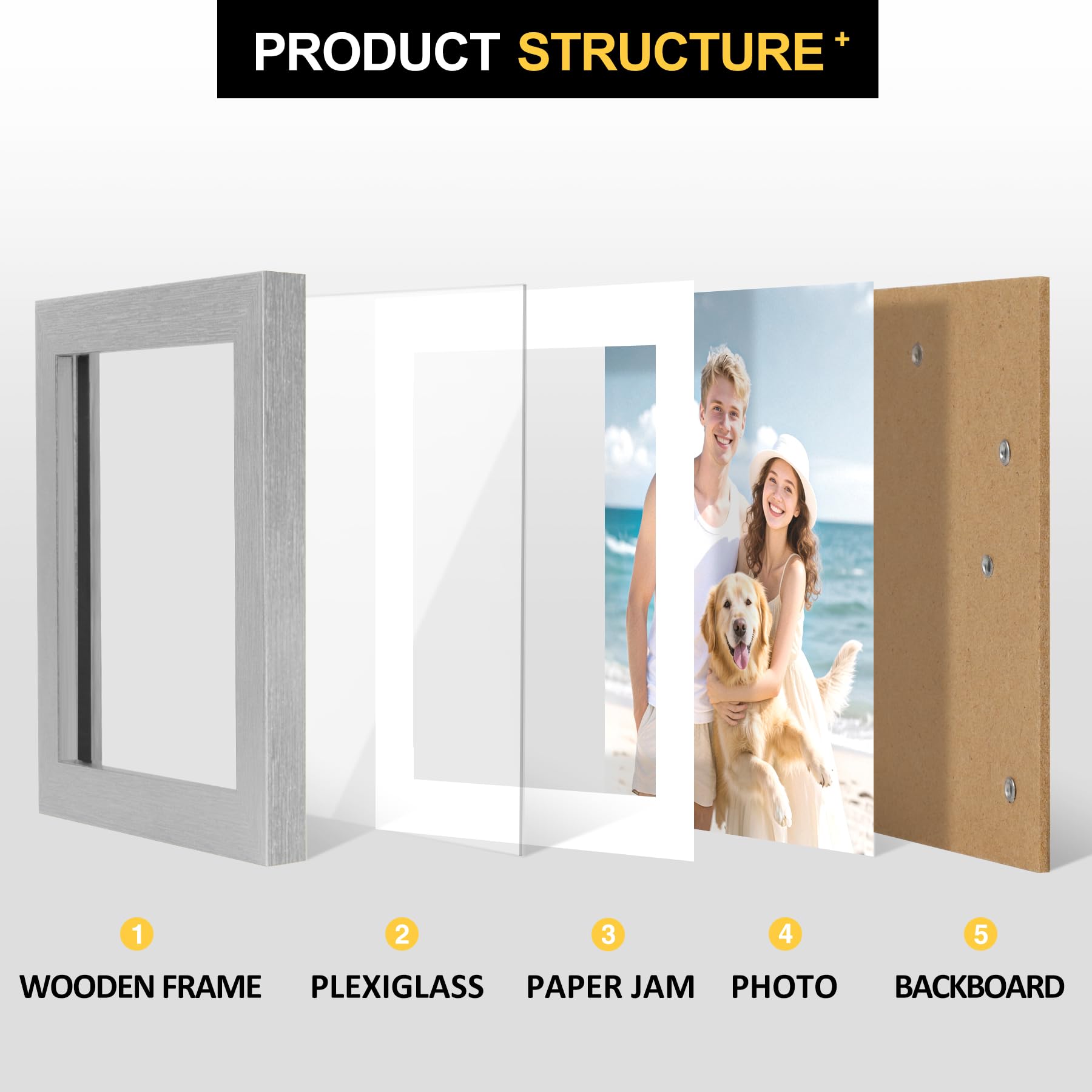 TOFOREVO Picture Frames 4x6 Set of 2 Distressed Silver Wood Grain Photo Frame for Gallery Wall Mounting or Tabletop Display