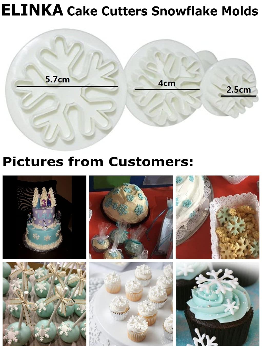 Snowflake Cookie Cutter,6Pcs Snowflake Fondant Cutters Decorating Mold Embossing Tool Christmas Cookie Cutters Snowflake Plunger