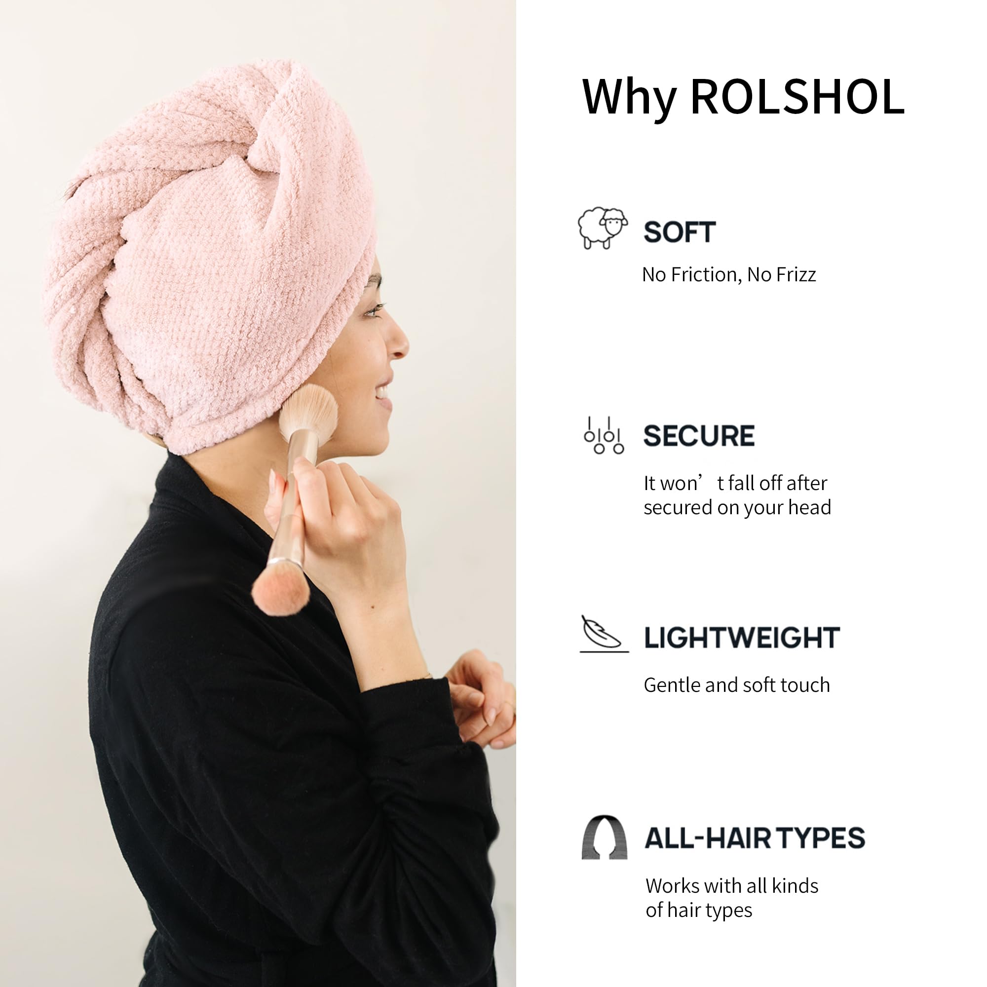 ROLSHOL 4 Pack Extra Large Microfiber Hair Towel Wrap for Women Super Absorbent & Quick Dry Hair Drying Towels with Button, Hair