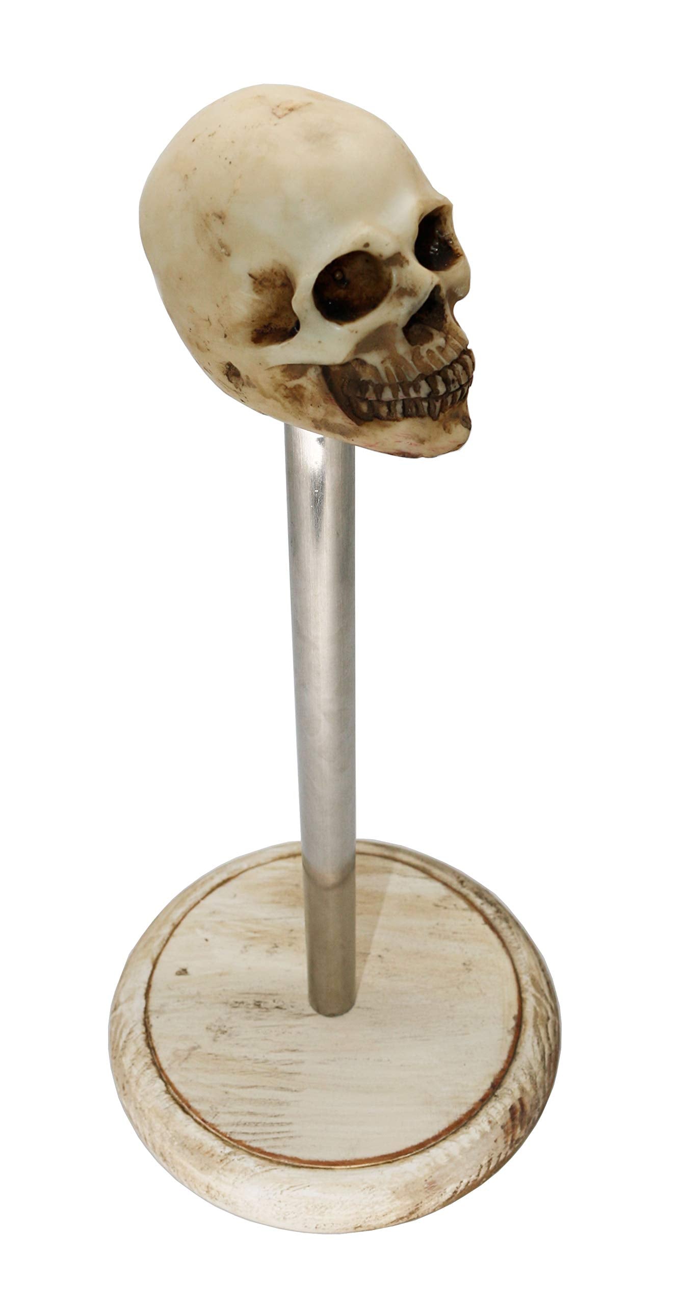 Rustic White Wood Skull Stand Up Paper Towel Holder, Easy One-Handed Tear Kitchen Paper Towel Dispenser With Weighted Base For S