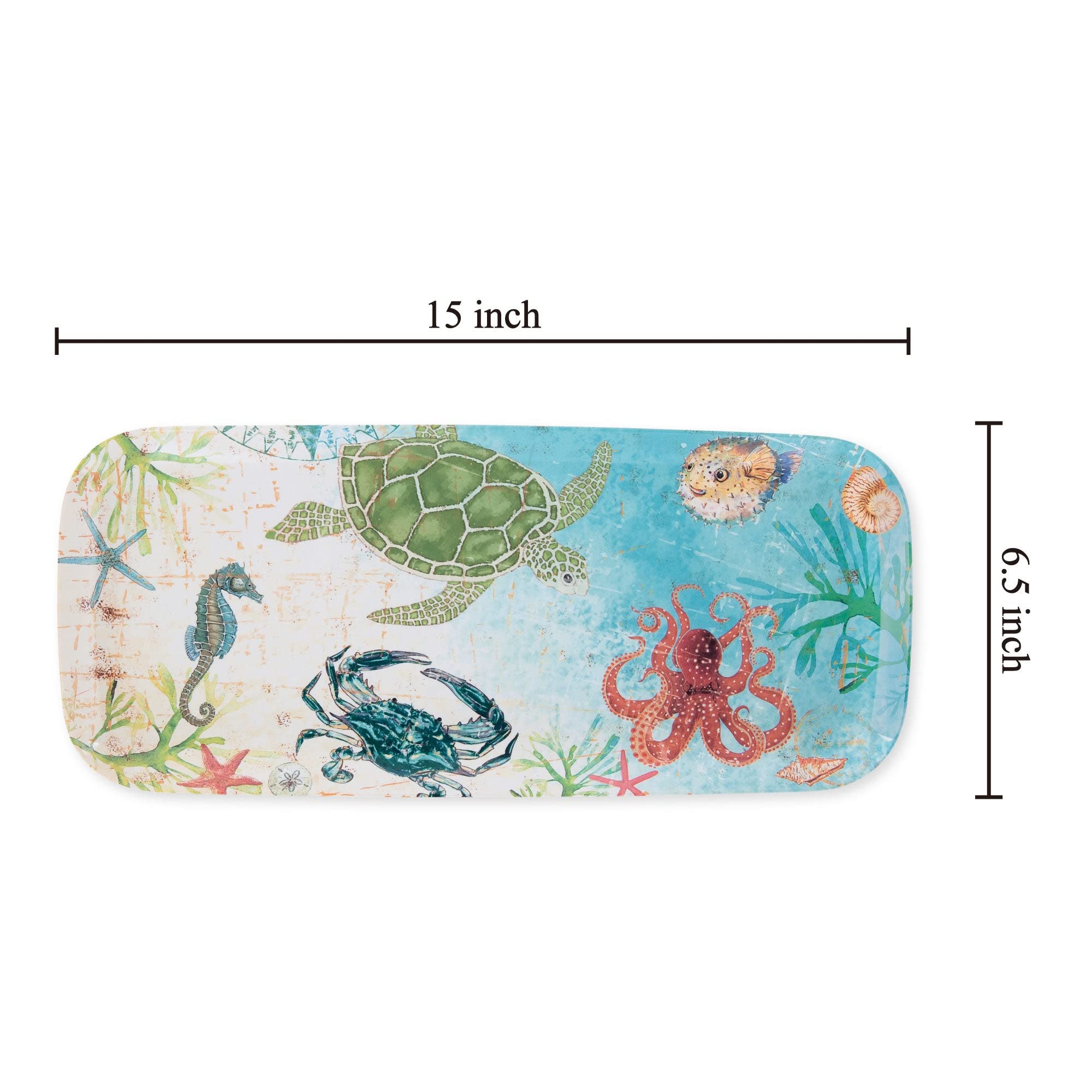 Upware 15 Inch Melamine Rectangle Serving Tray, Bpa Free Food Tray (Sealife)