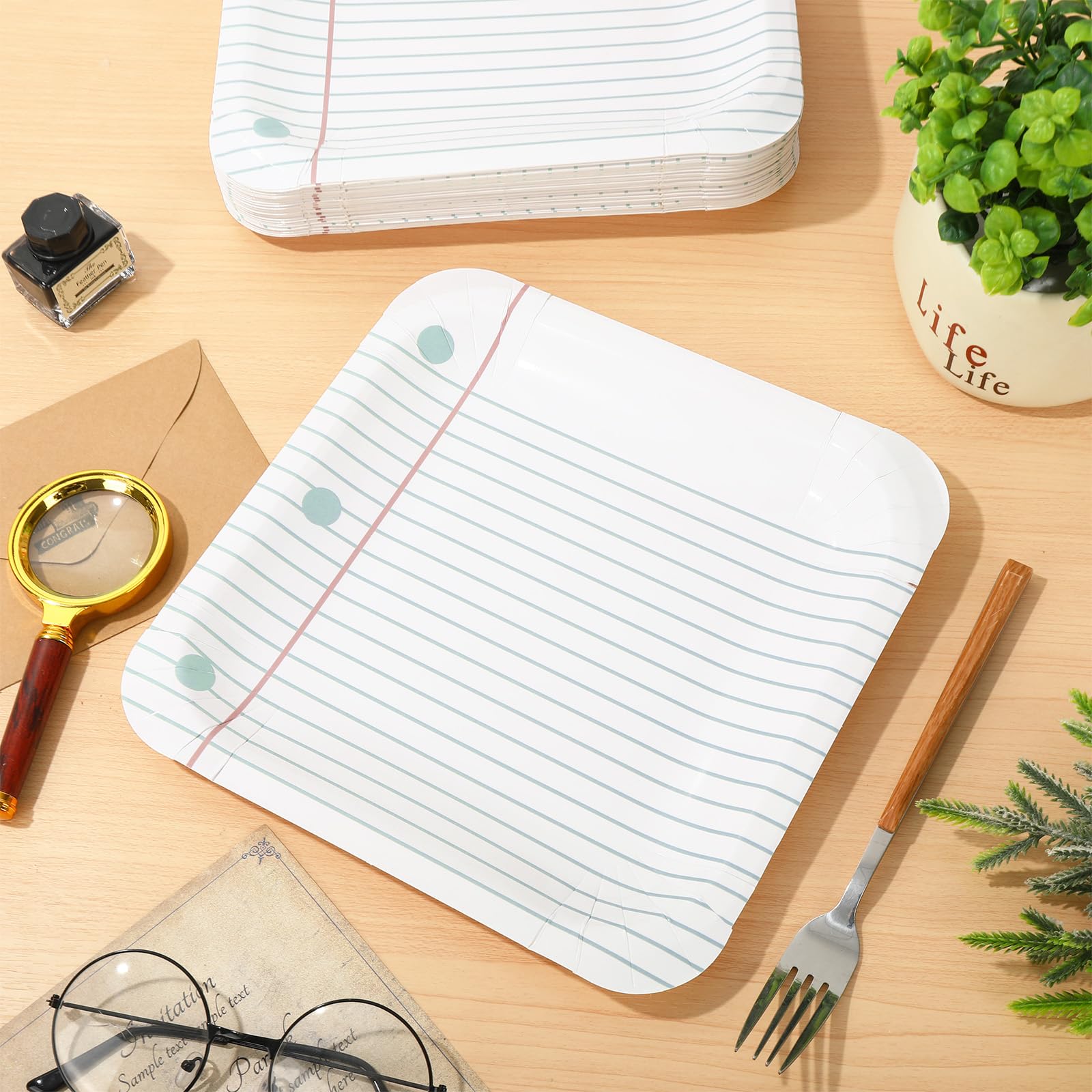 Whaline 40Pcs Back To School Notebook Paper Plates First Day Of School Disposable Plates Preschool Graduate Plates Square Decora