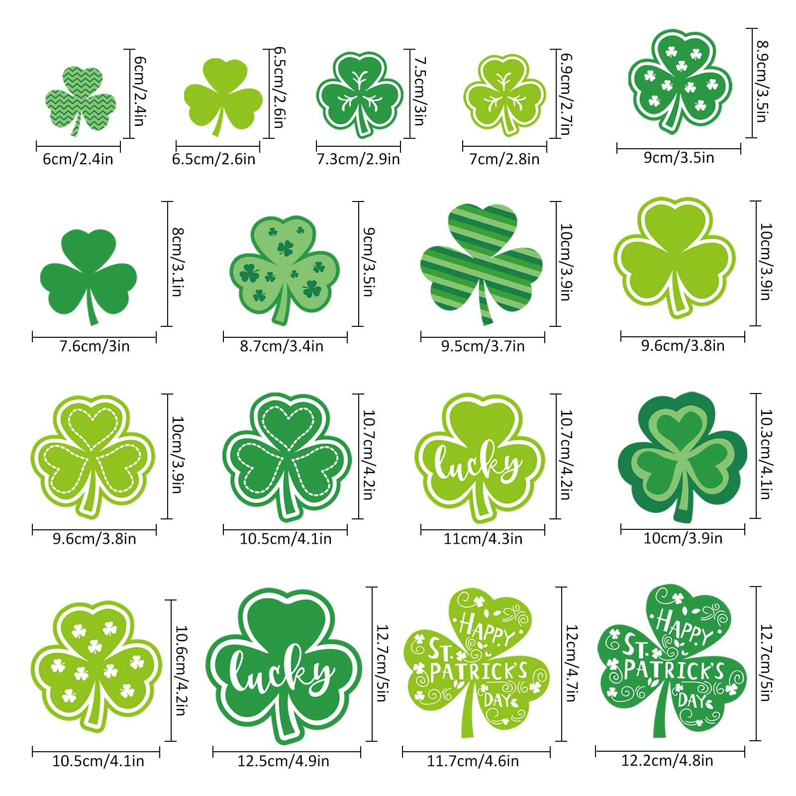 Whaline 17Pcs St. Patrick's Day Green Shamrock Refrigerator Magnets - Lucky Clover Decorative Stickers for Fridge, Car, Locker, and Office Decor
