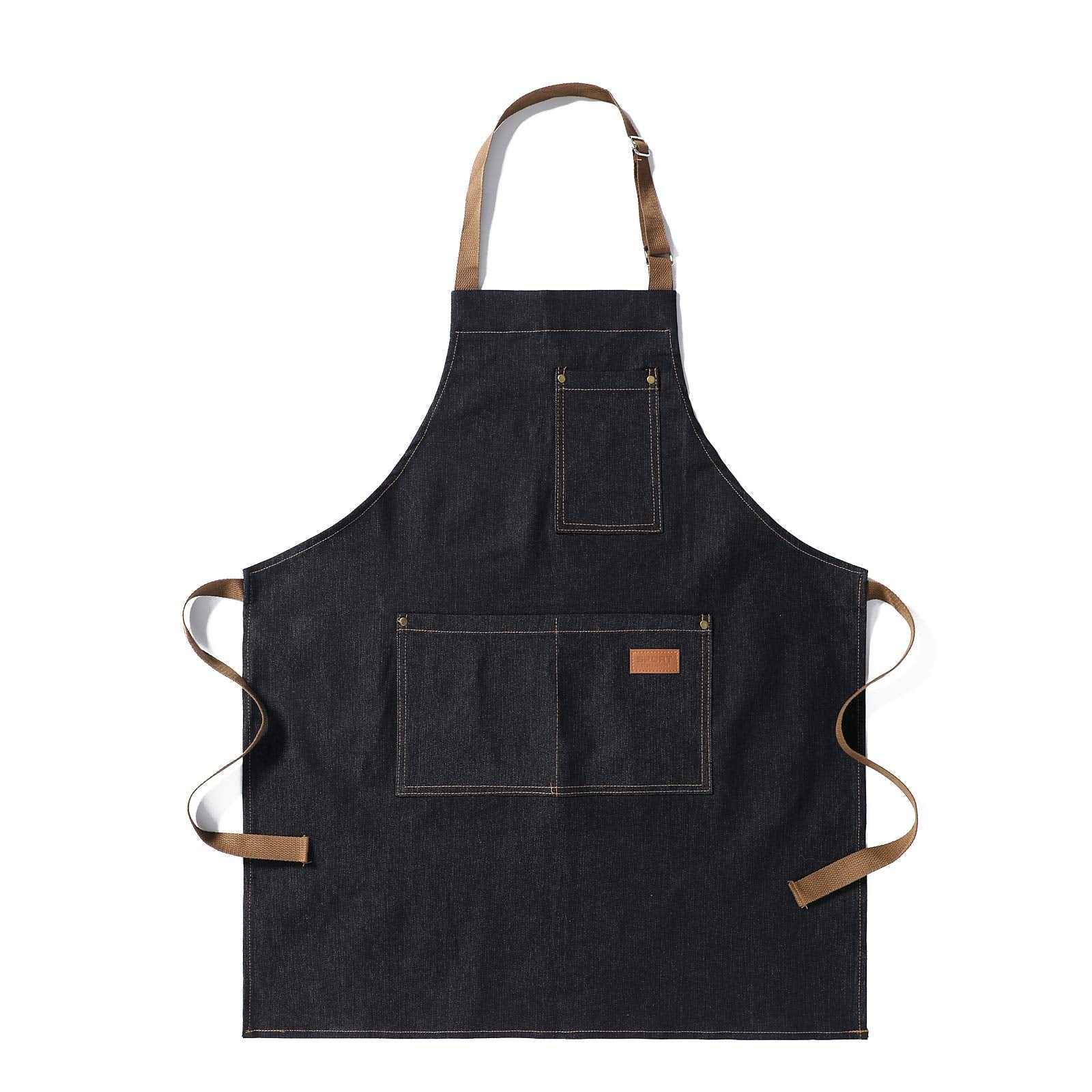 Eywlwaar Denim Apron With 3 Pockets Unisex Jean Apron Adjustable Bib Apron For Work Kitchen Cooking 30.3inchX 26.57inch Black