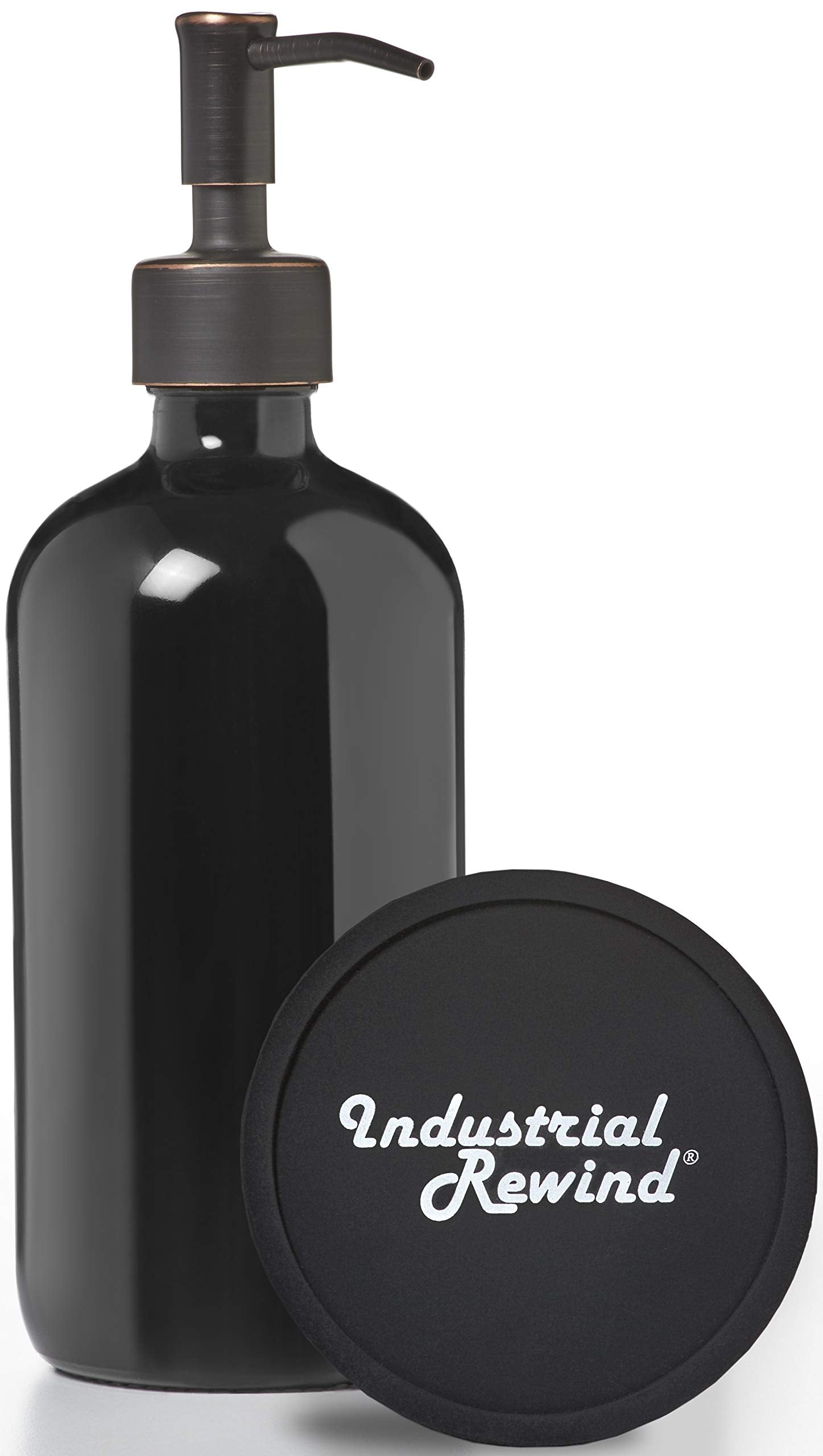 Black Glass Soap Dispenser with Oil Rubbed Bronze Metal Pump - 16oz Glass Jar Lotion Bottle by Industrial Rewind (Black/ORB)