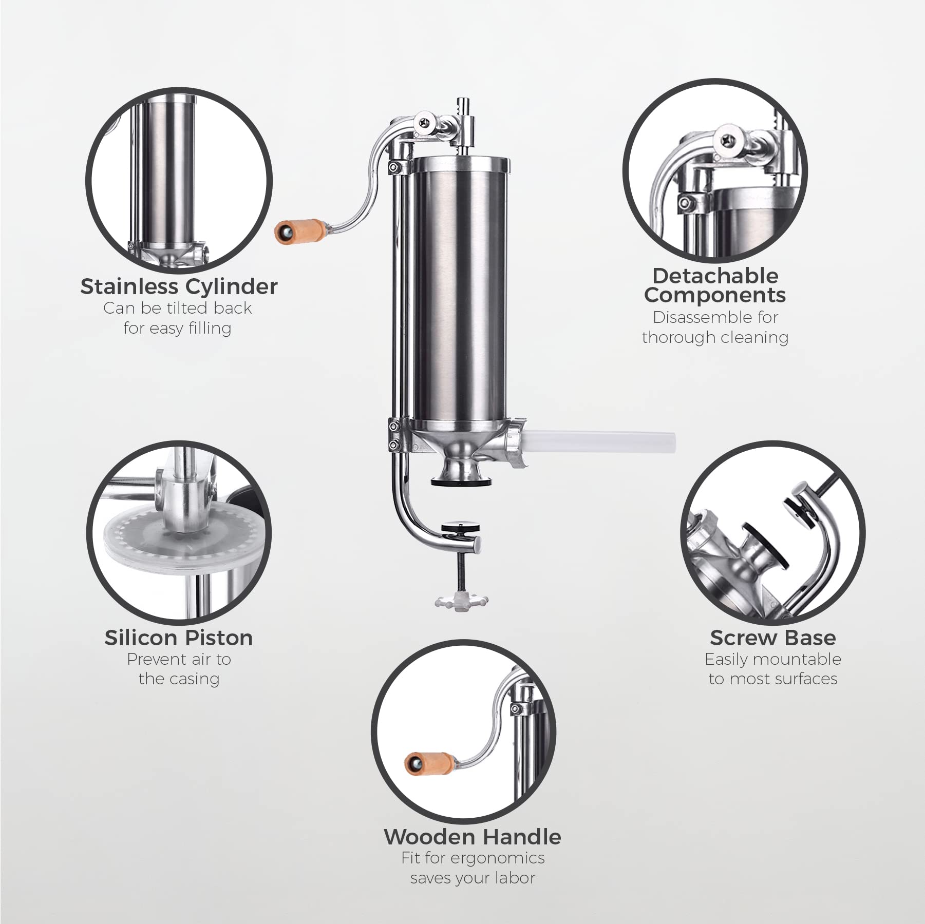 Sausage Stuffer, Stainless Steel Sausage Maker, Best Professional Kitchen Meat Sausage Stuffing Machine With 4 Filling Nozzles A