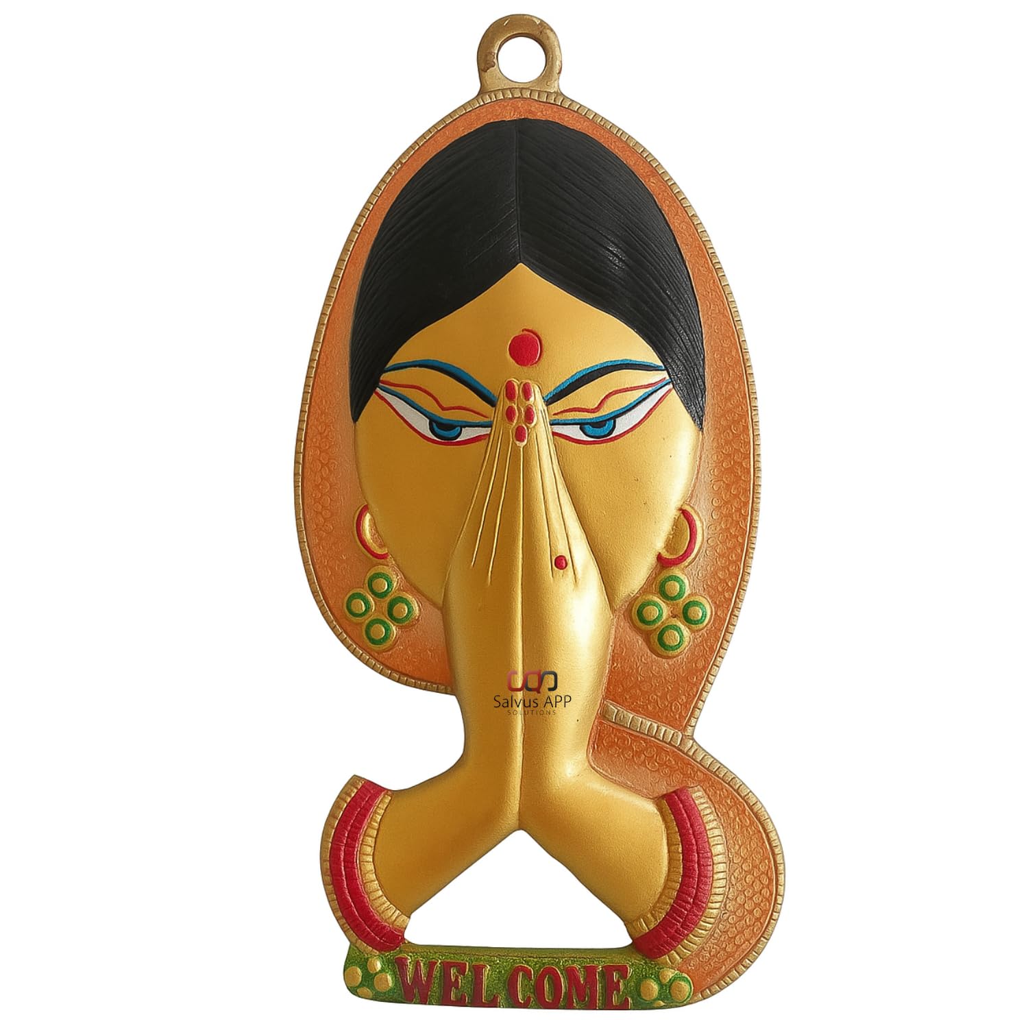 Salvus App Solutions Traditional Indian Namaste Lady Wall Hanging - Elegant Welcome Sign For Home Entrance, Vibrant Hand-Painted
