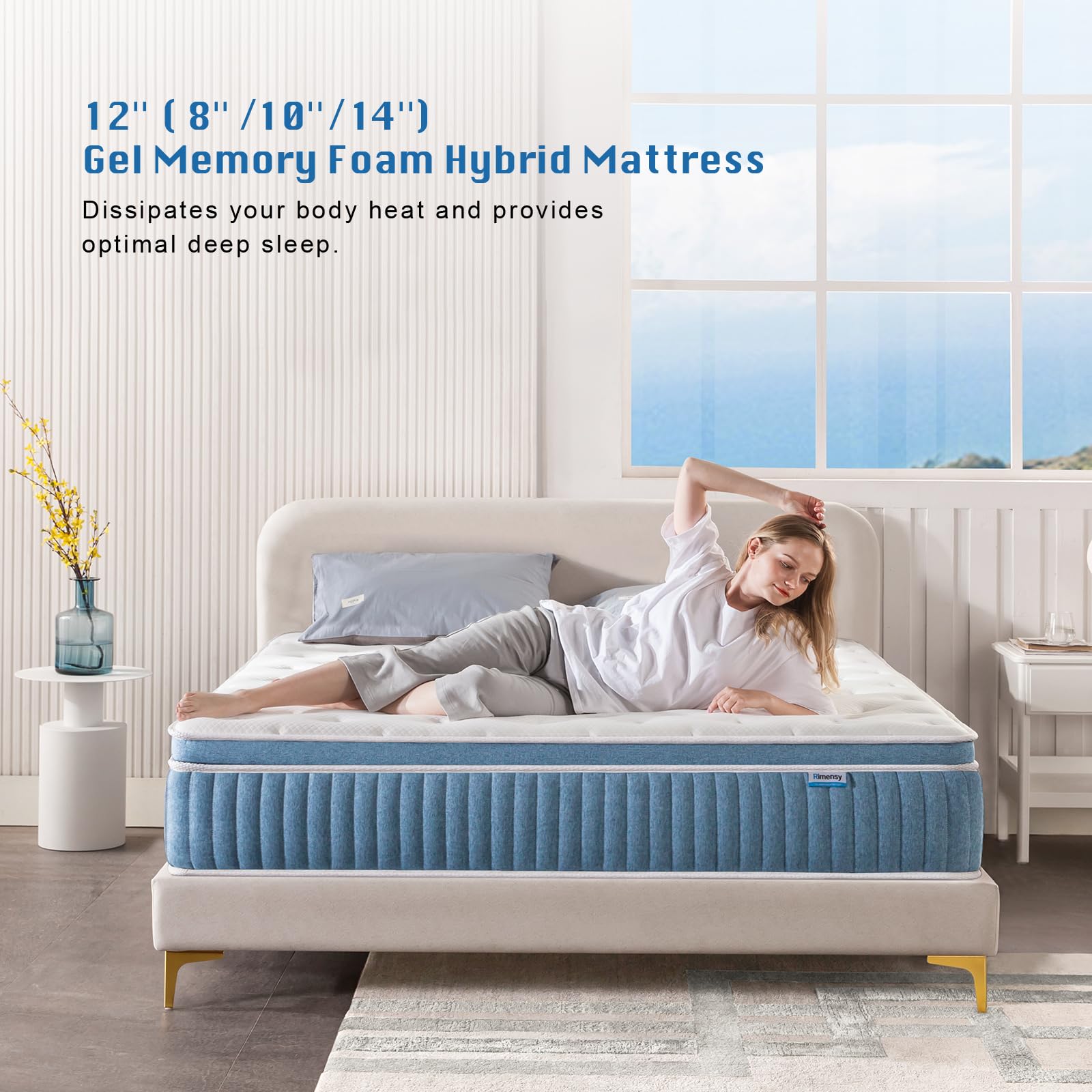 Rimensy Full Mattress, 12 Inch Hybrid Mattress In A Box, Gel Memory Foam Mattress, Individually Wrapped Pocket Coils Innerspring