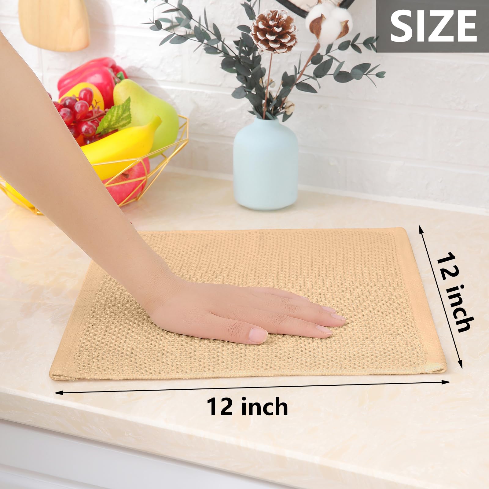 Homaxy 100% Cotton Waffle Weave Kitchen Dish Cloths, Ultra Soft Absorbent Quick Drying Dish Towels, 12 x 12 Inches, 12-Pack, Apr