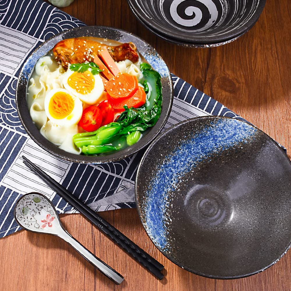 Japanese Ramen Bowls Set Of 2, Ceramic Noodle Soup Cereal Bowls(Blc)