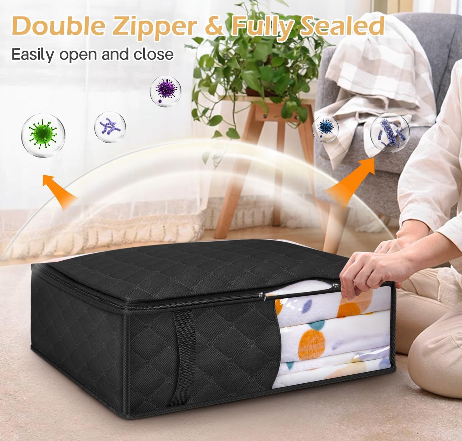 MISSLO Bed Sheet Organizers and Storage Queen/King Size Sheet Folder 4 Pack Linen Closet Organizer with Clear Window Blanket Sto