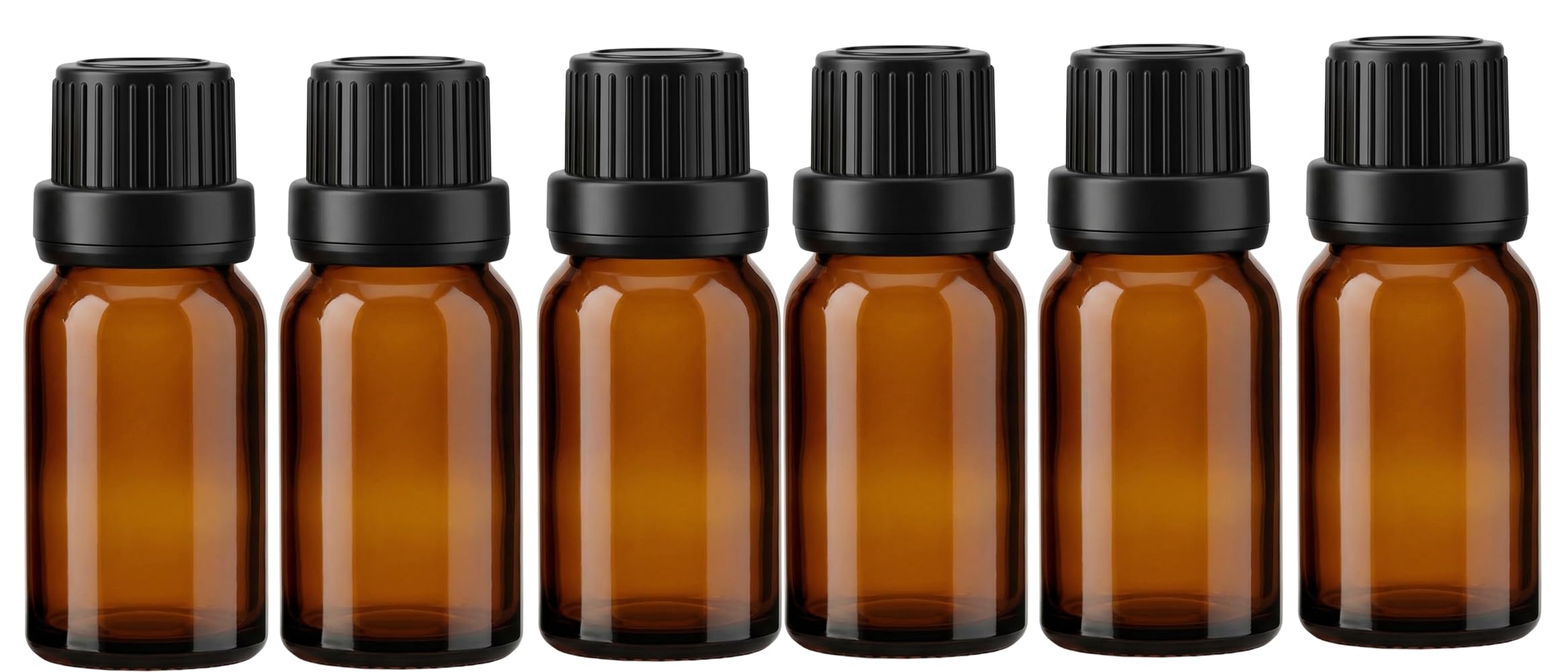 6Pcs Refillable Empty Amber Glass Essential Oil Bottle Vials Attar Jars Bottles with Orifice Reducer and Black Screw Cap DIY Mak