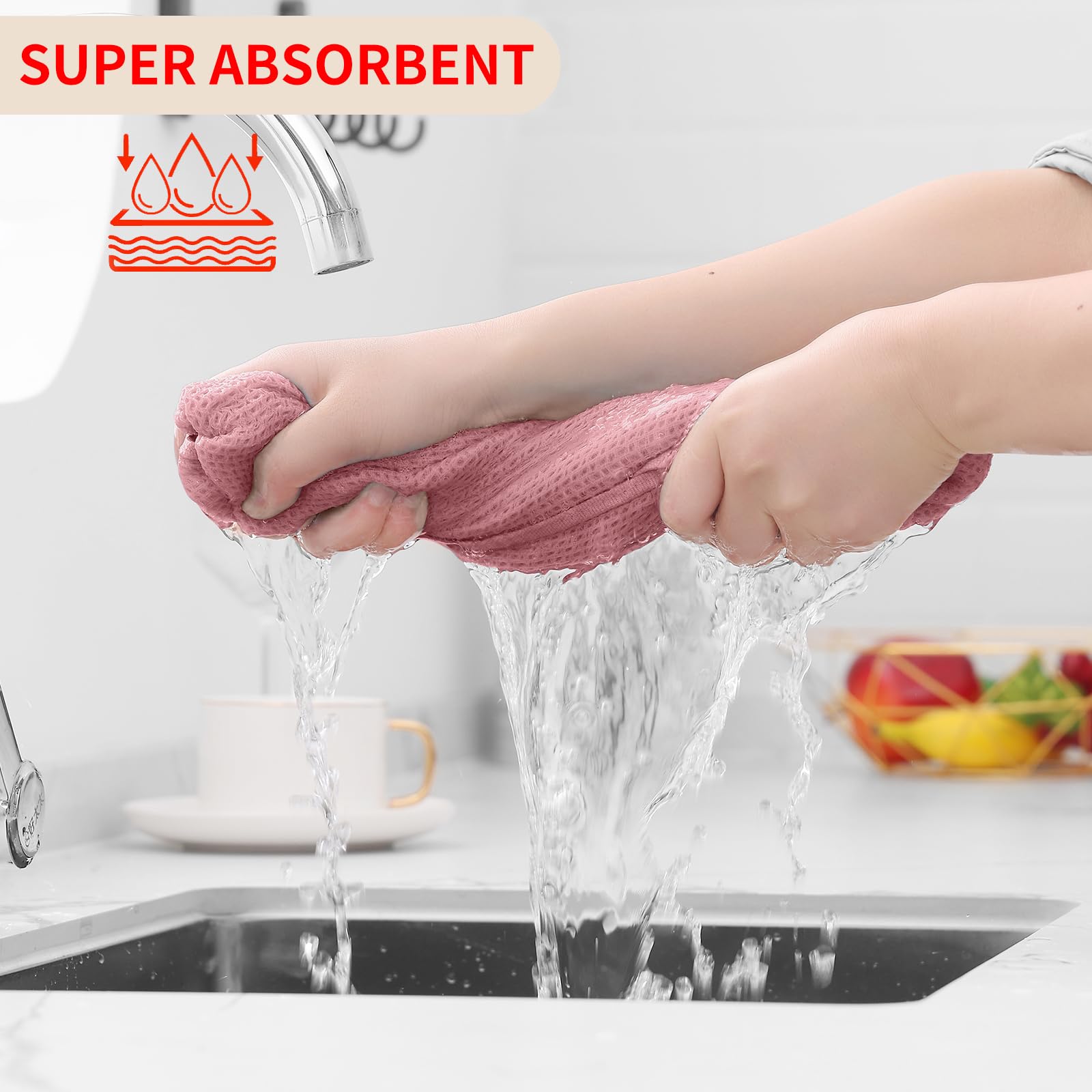 Homaxy 100% Cotton Waffle Weave Kitchen Dish Cloths, Ultra Soft Absorbent Quick Drying Dish Towels, 12 x 12 Inches, 6-Pack, Drie