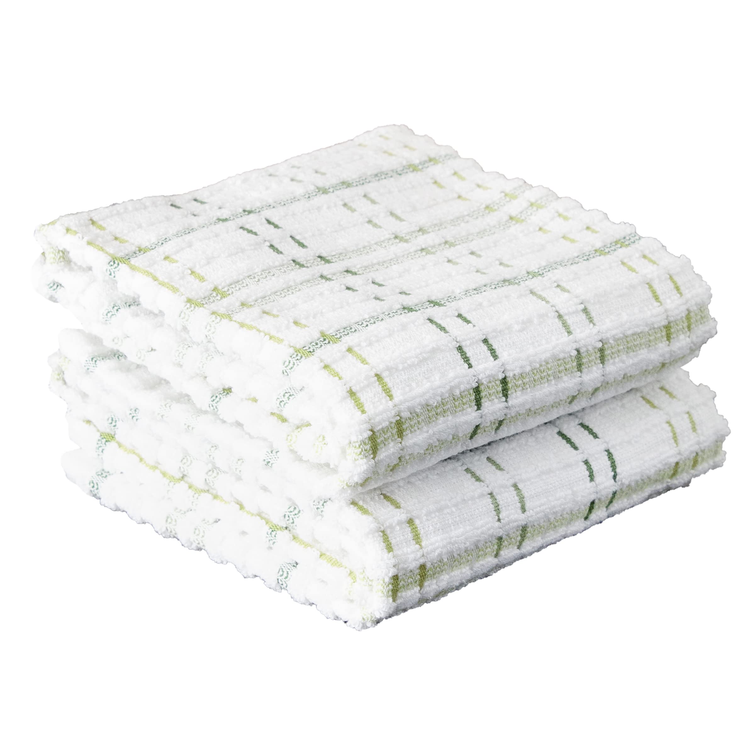 Ritz Royale Collection 100% Combed Terry Cotton, Highly Absorbent, Oversized Checked Kitchen Towel Set, 28 x 18, 2-Pack, Cactus 