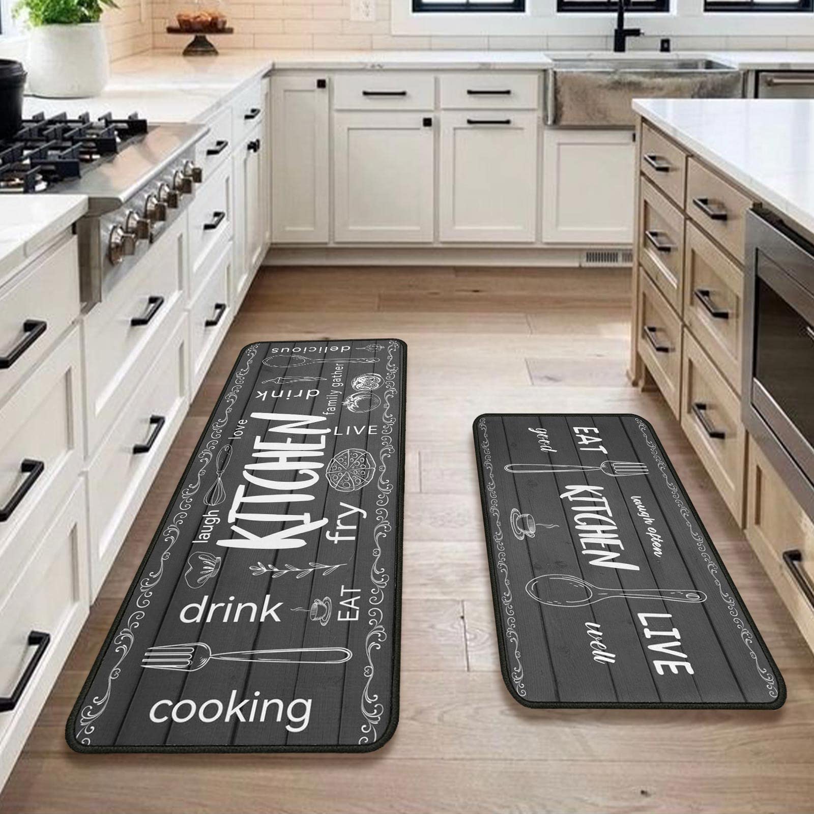 Eat Good Kitchen Rugs Set 2Pcs Non-Slip Kitchen Floor Rugs And Mats Cushioned Kitchen Runner Rug Comfort Soft Standing Area Mat