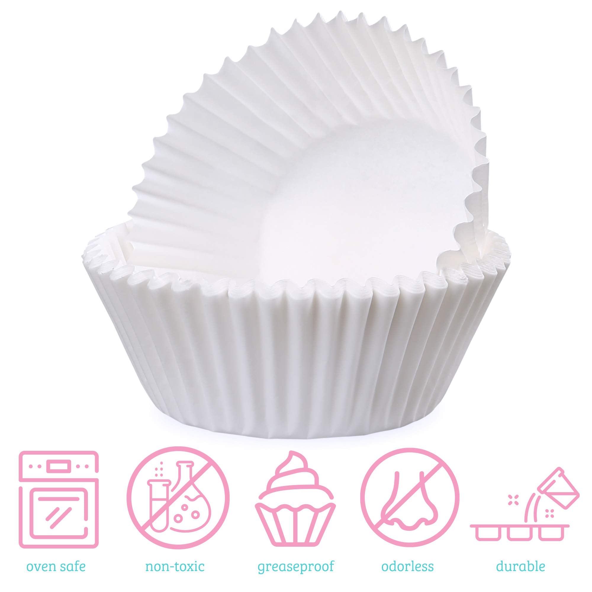 Lotfancy Standard White Cupcake Liners, 500 Count, Greaseproof Paper Muffin Liners, Food Grade Cupcake Wrappers Baking Cups, No