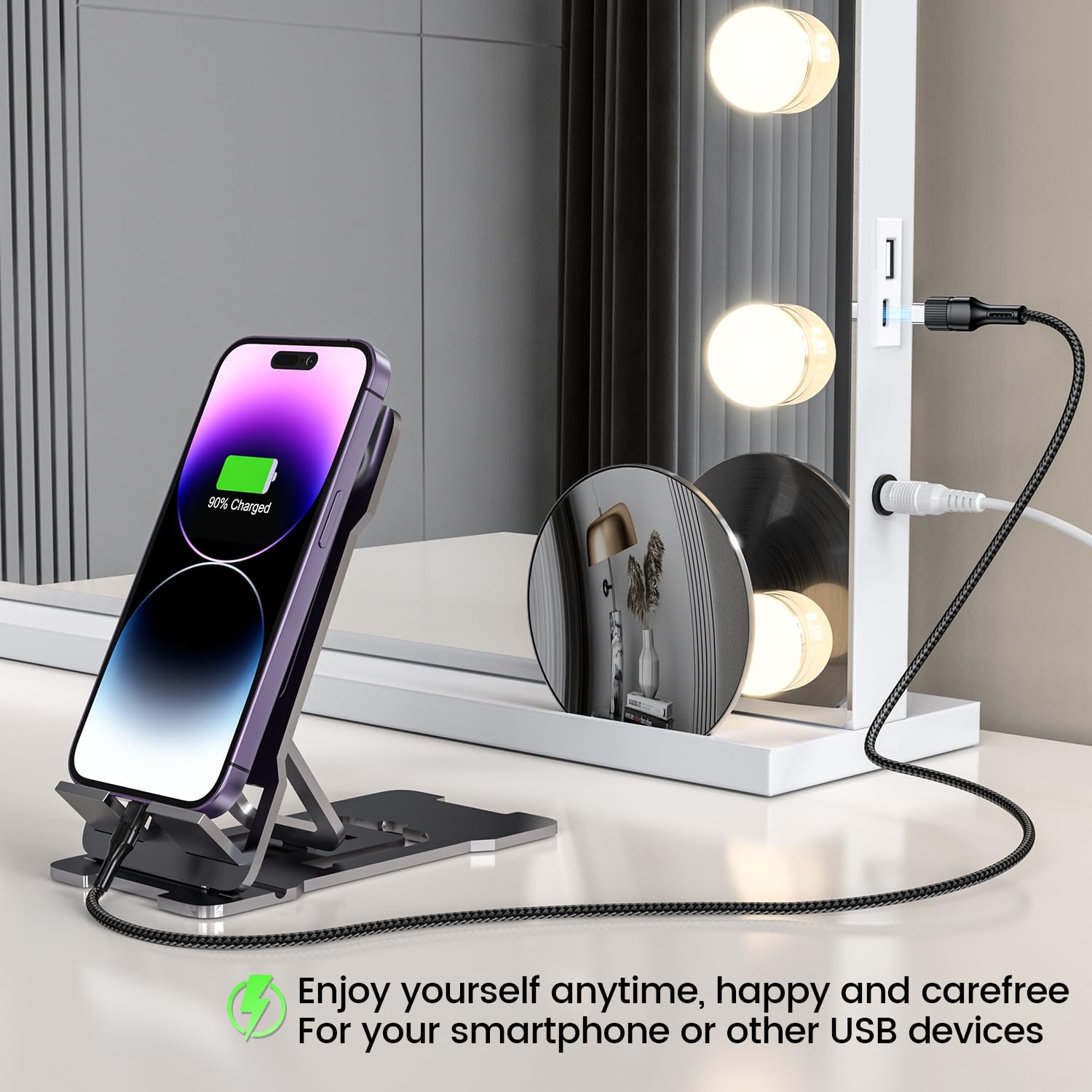 VESAUR Large Vanity Mirror with Lights, Hollywood Makeup Mirror with 15 Dimmable Bulbs 3 Light Colors, Detachable 1X/10X/15X Mag