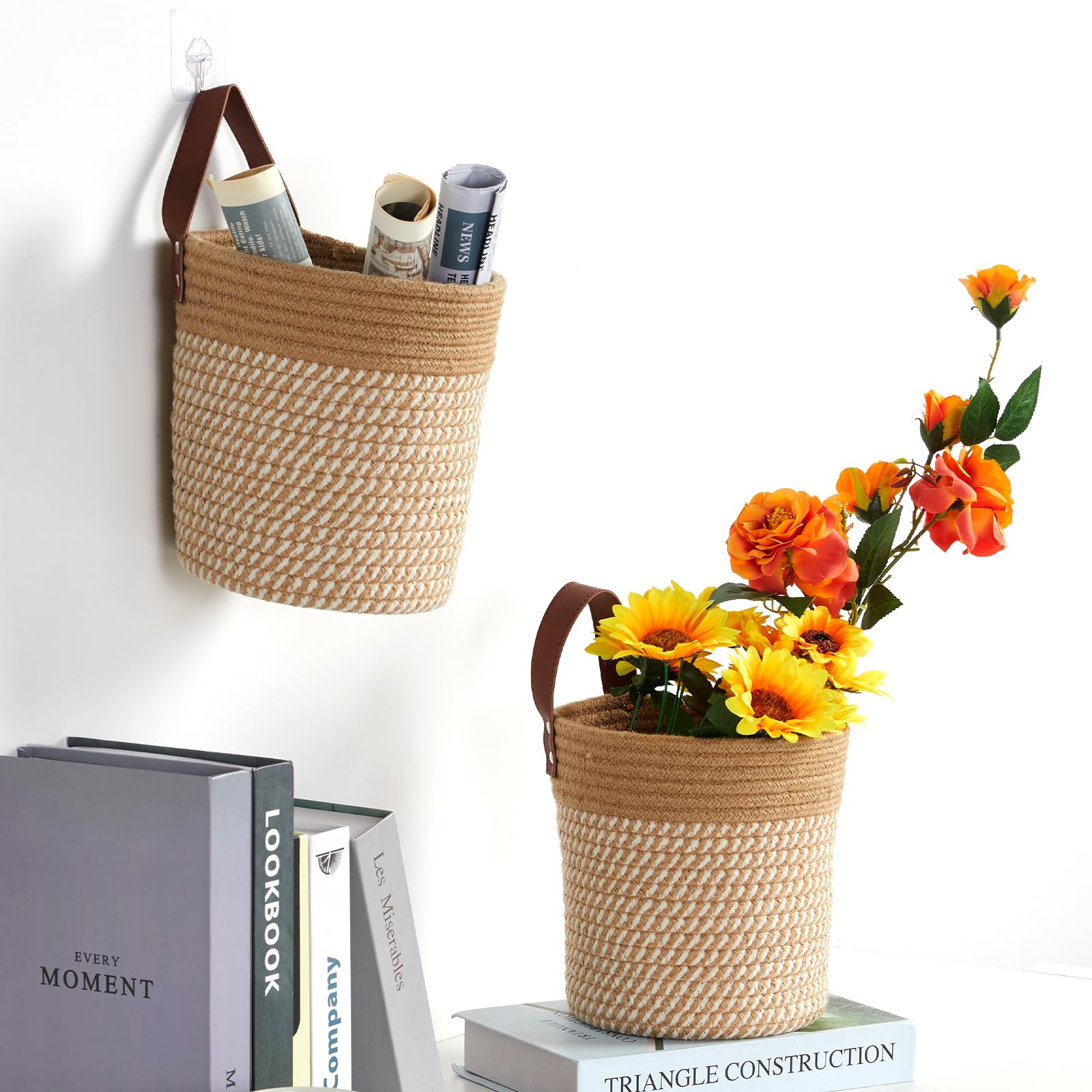 Dullemelo Wall Hanging Basket 7 X 8 Inches Hanging Storage Baskets For Decor, Set Of 2 Woven Storage Baskets,Wall Baskets For St
