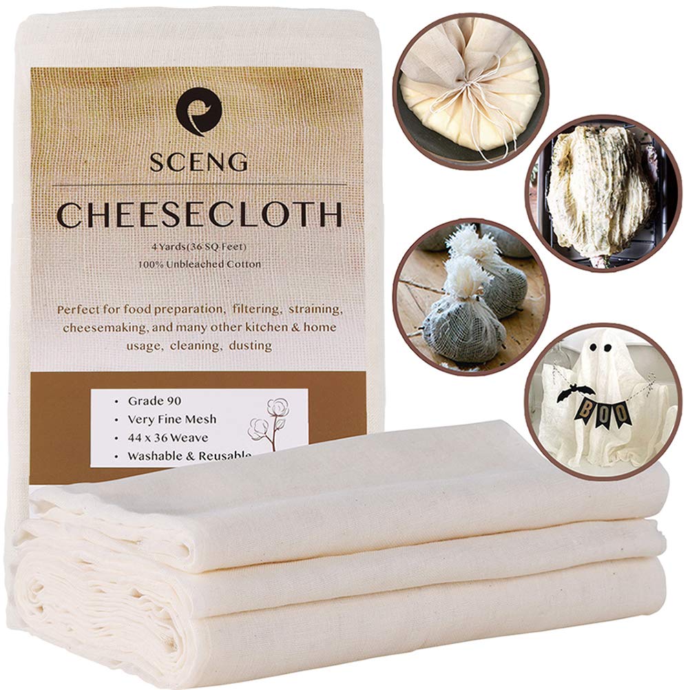 Cheesecloth, Grade 90, 36 Sq Feet, Reusable, 100% Unbleached Cotton Fabric, Ultra Fine Cheese Cloth For Cooking - Nut Milk Bag,