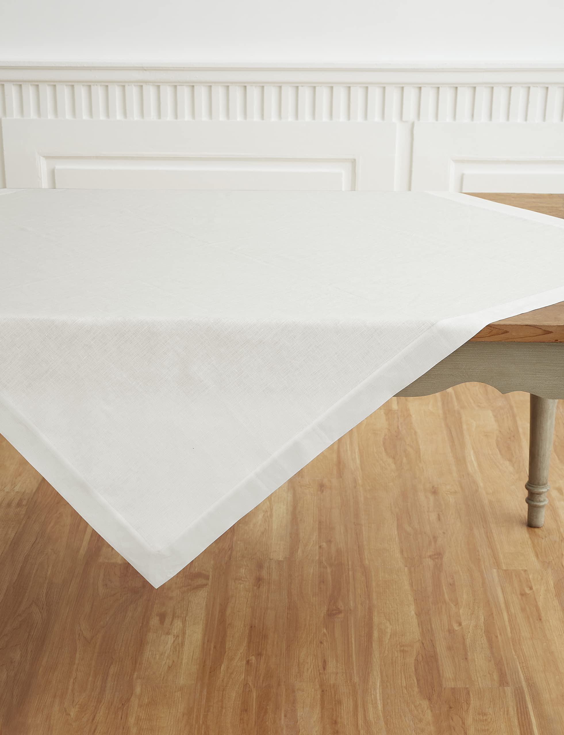 Solino Home Linen Tablecloth - 100% Pure Linen Valentines Day White Tablecloth 52 X 52 Inch - Machine Washable Square Table Thro