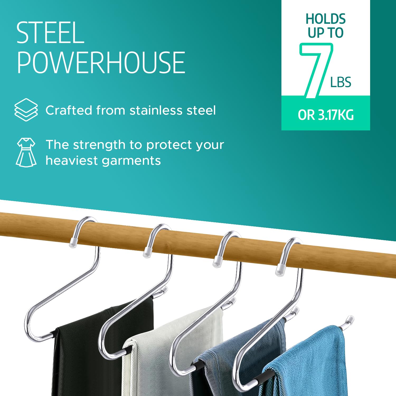 Set Of 50 Stainless Steel Non-Slip Open-Ended Trouser Hangers - Durable Pant Organizers