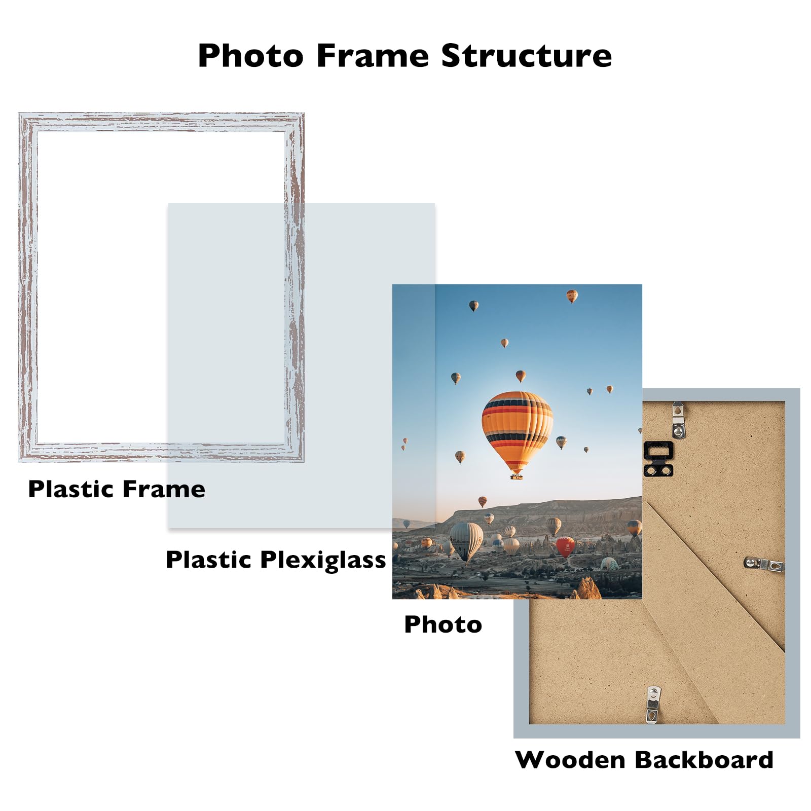 8.5x12 Picture Frame Rustic White for Wall Hanging or Tabletop, Wall Mounting Horizontally or Vertically, 8.5 x 12 Wall Gallery