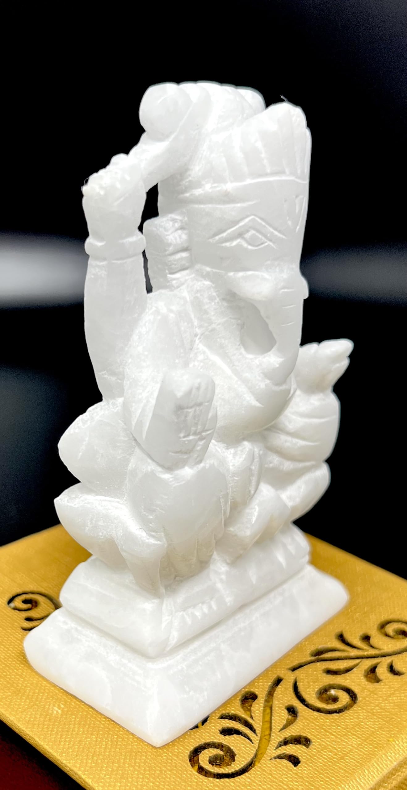 Mahant Ji Pure Siddha Marble Ganesha Idol Or Ganesh Ji Ki Murti Right Side Trunk With Gangajal And Chandan From Kashi (Weight 18