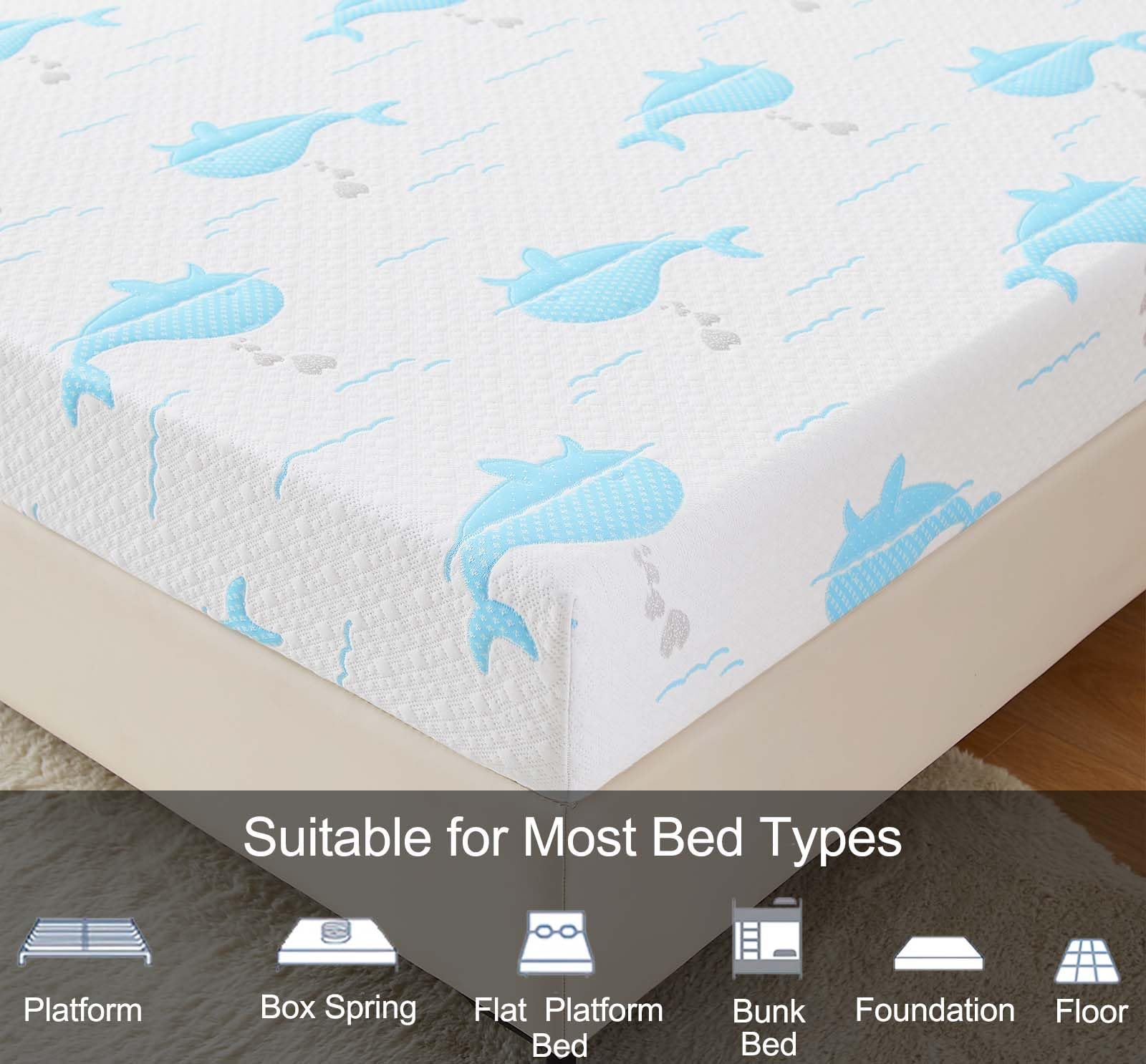 Ouui 6 Inch Twin Xl Mattress, Removable Washable Cover With Whales Pattern Cooling Memory Foam Medium Feel, Bed-In-A-Box, Certip