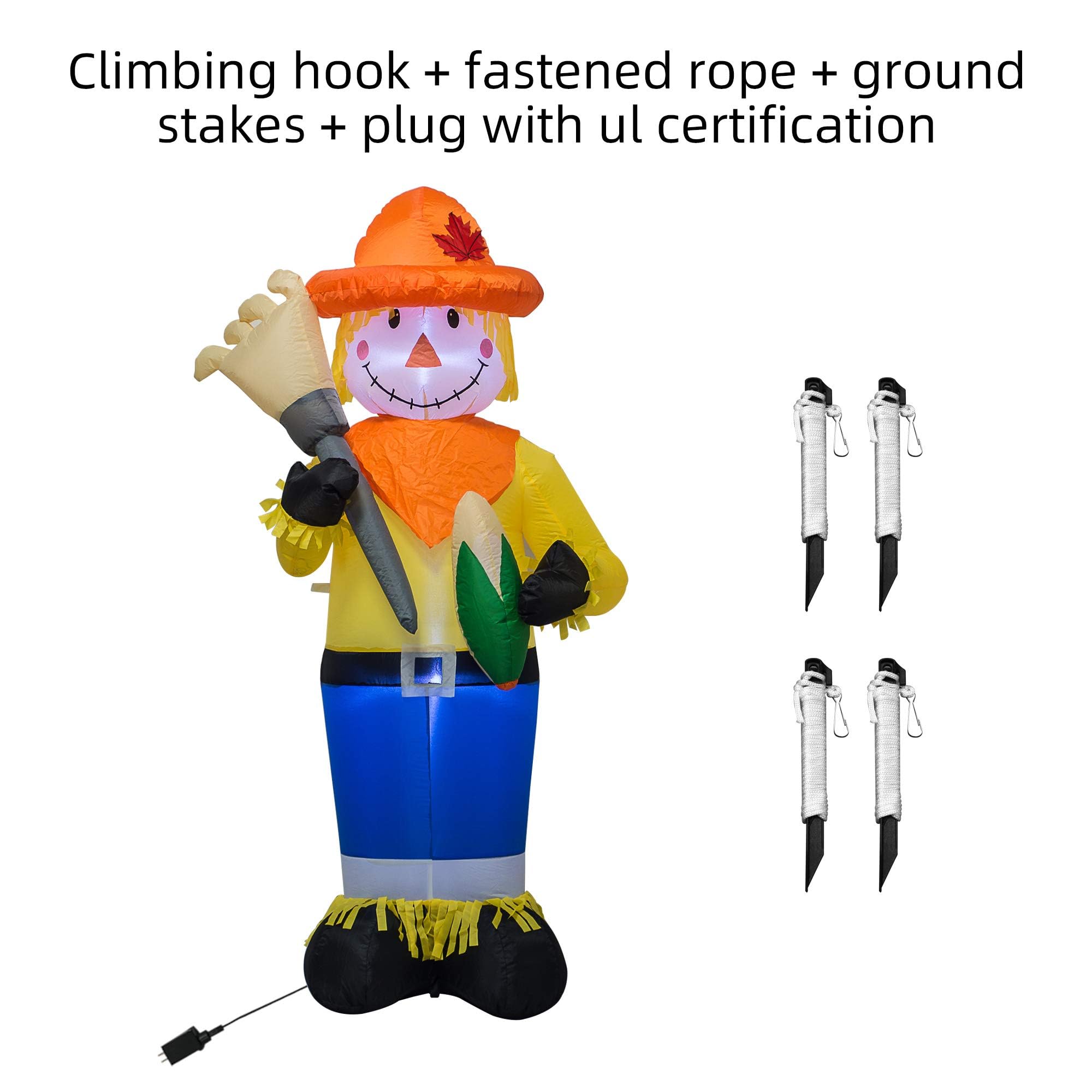 4-Foot Fall Thanksgiving Harvest Inflatable Scarecrow with Corn Blown-up for Indoor and Outdoor Patio Lawn Decorations