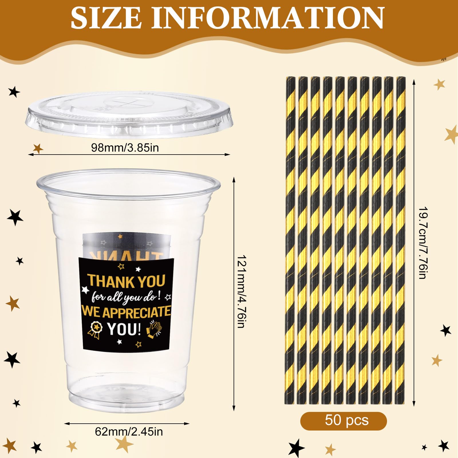 Funnymoom 50 Sets Fall Thanksgiving Plastic Cups with Lid and Straw Thankful Grateful Blessed 16 oz Disposable Glasses Clear Col