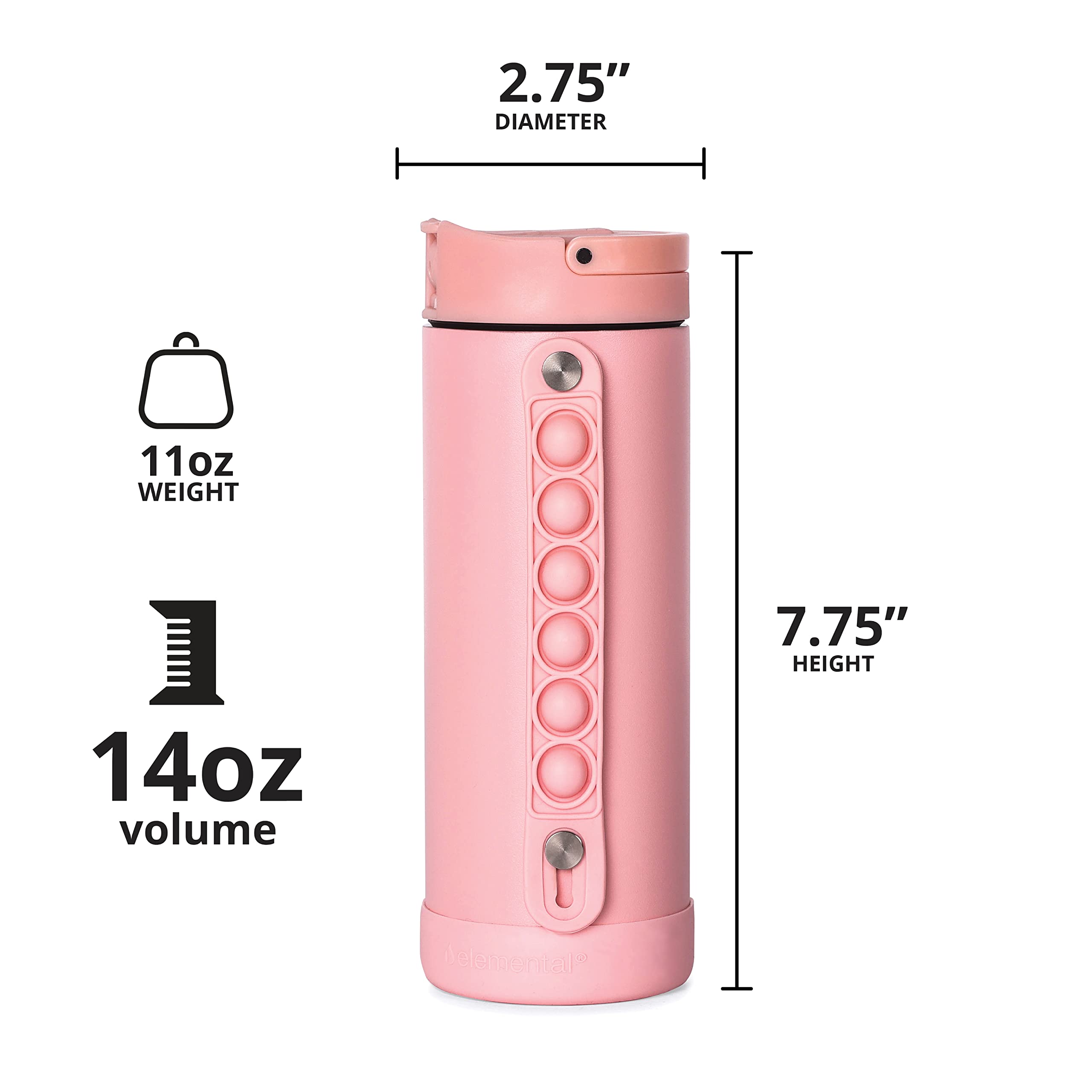 Elemental Iconic Kids Water Bottle With Straw Lid & Stress Relief Pop It Handle, Leak-Proof When Closed, Triple Insulated Kids S