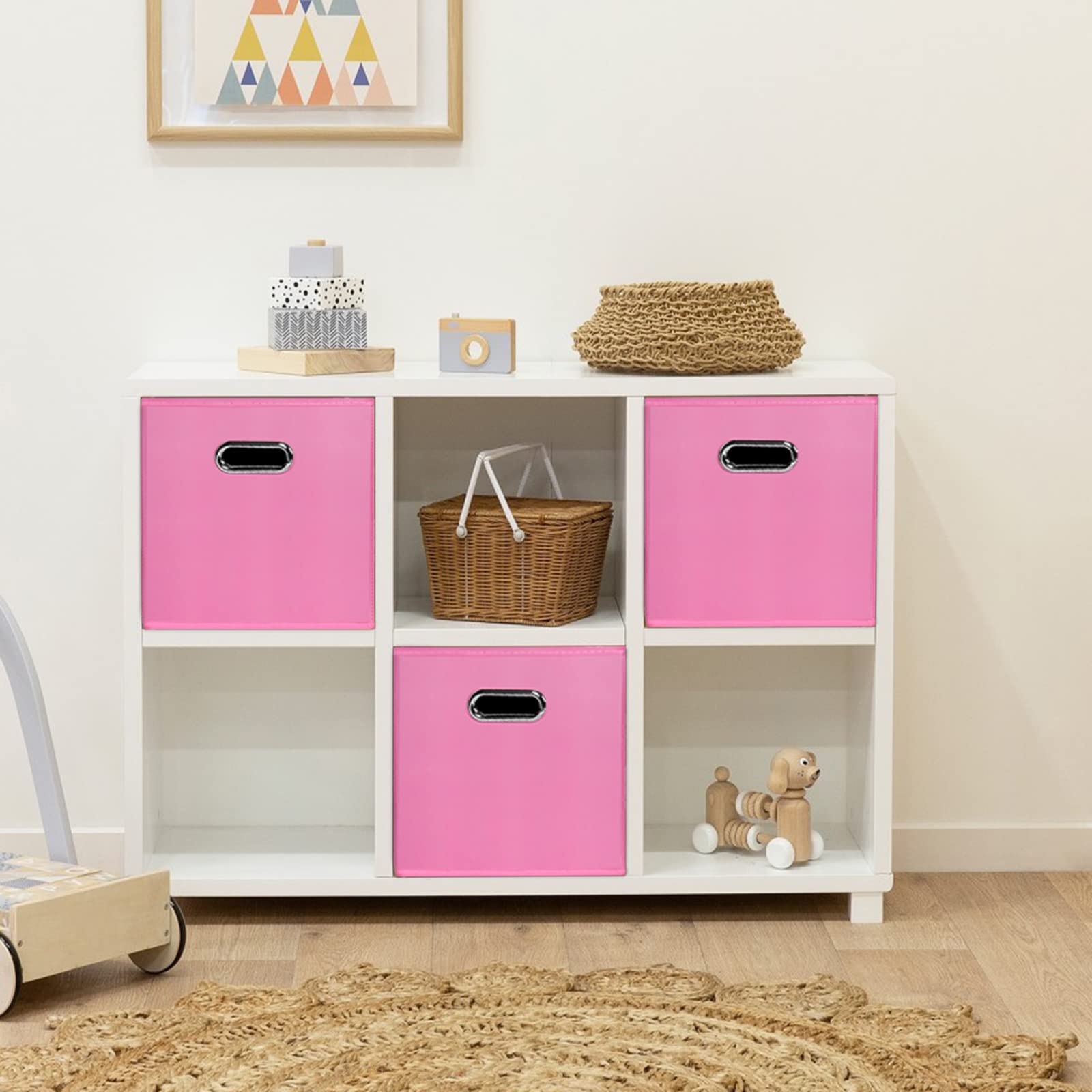 Heayeeg Black Foldable Storage Cubes Bins, Fabric Storage Box Cubes Organizer Baskets With Dual Handles For Home Organizer(Pink)