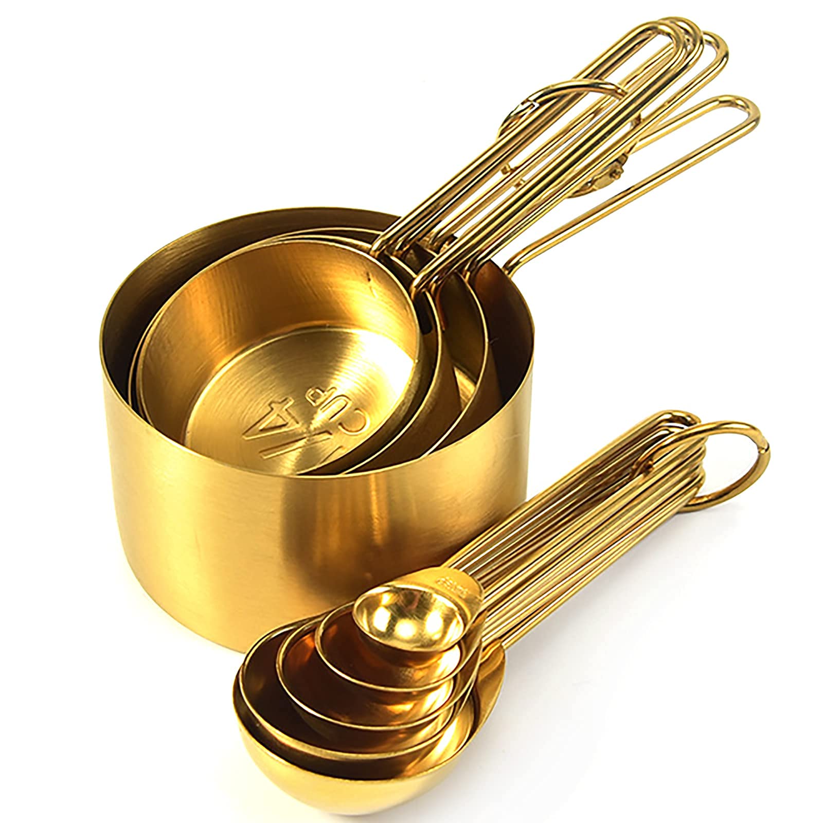 Topzea Gold Measuring Cups And Spoons Set Of 9, Nesting Stainless Steel Measuring Cup And Measuring Spoon Kitchen Cooking Baking